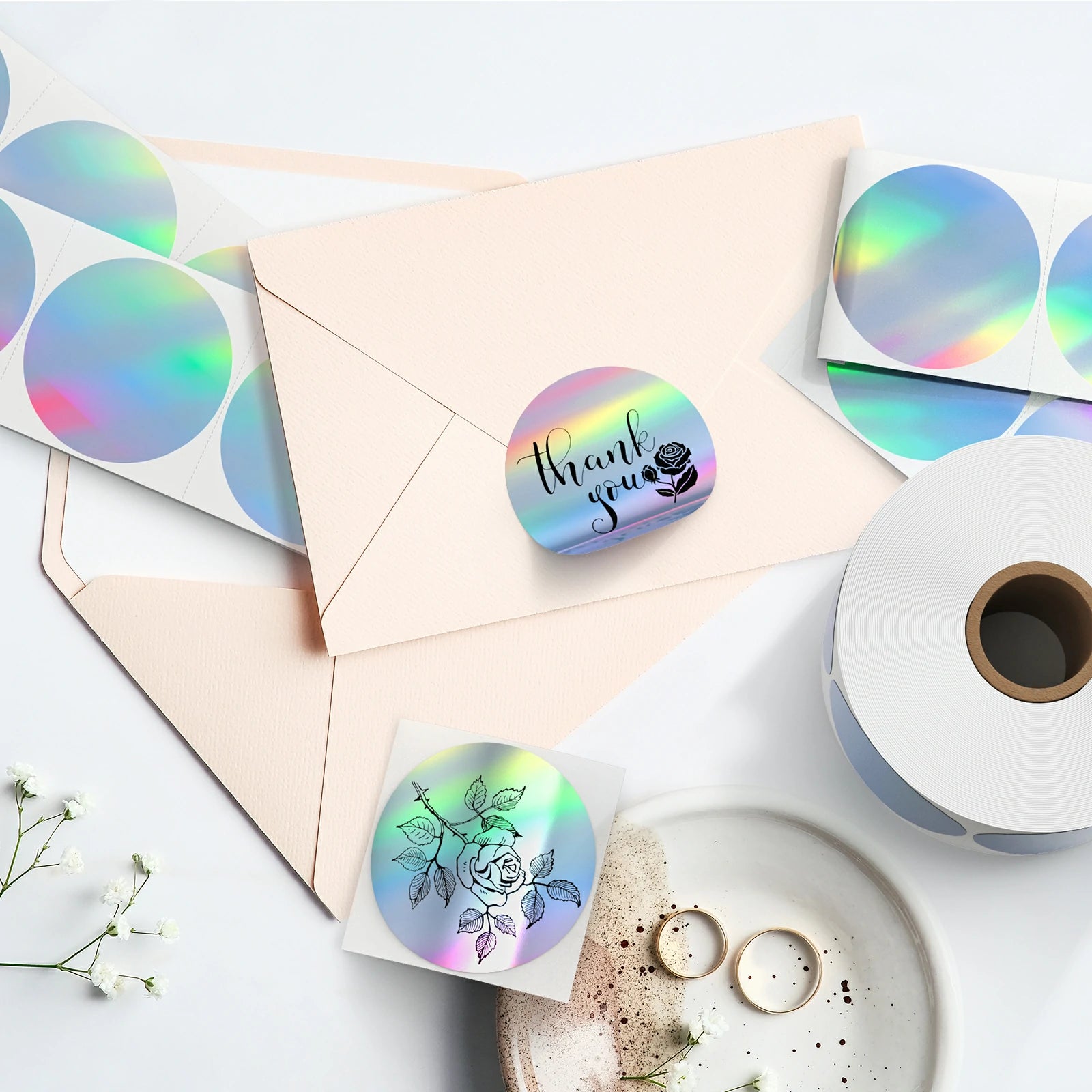MUNBYN Holographic Silver Thermal Sticker Labels for Shipping, Packaging & Inventory - Waterproof Adhesive Stickers for Barcodes, QR Codes & Product Labeling