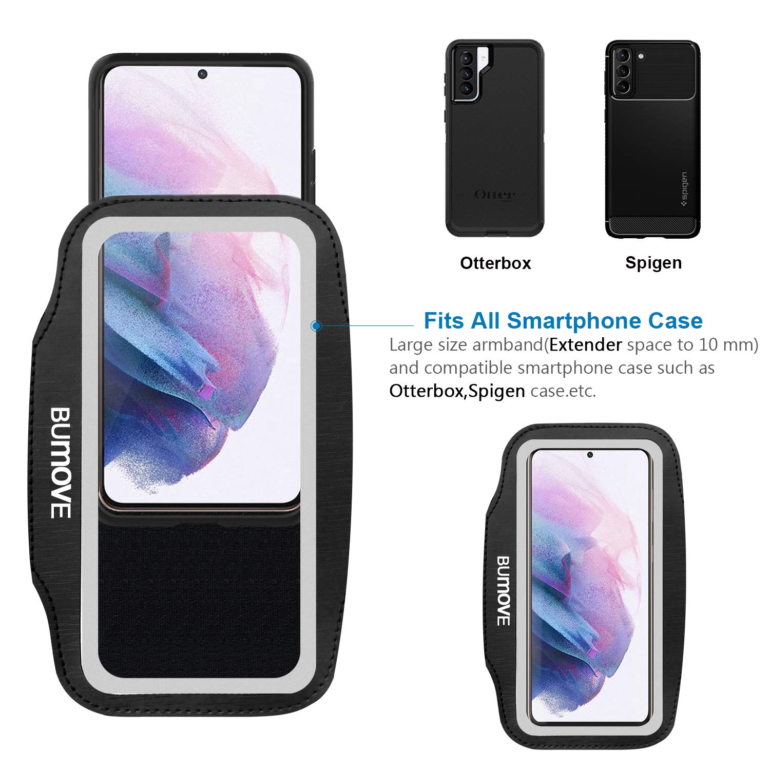 Samsung Galaxy S25/S24/S23/S22/S21/S20/S10 Running Armband with Card Holder - Adjustable Phone Armband for Gym, Workouts, Jogging & Sports (Black) - Perfect for Running, Cycling, Fitness Training & Outdoor Activities
