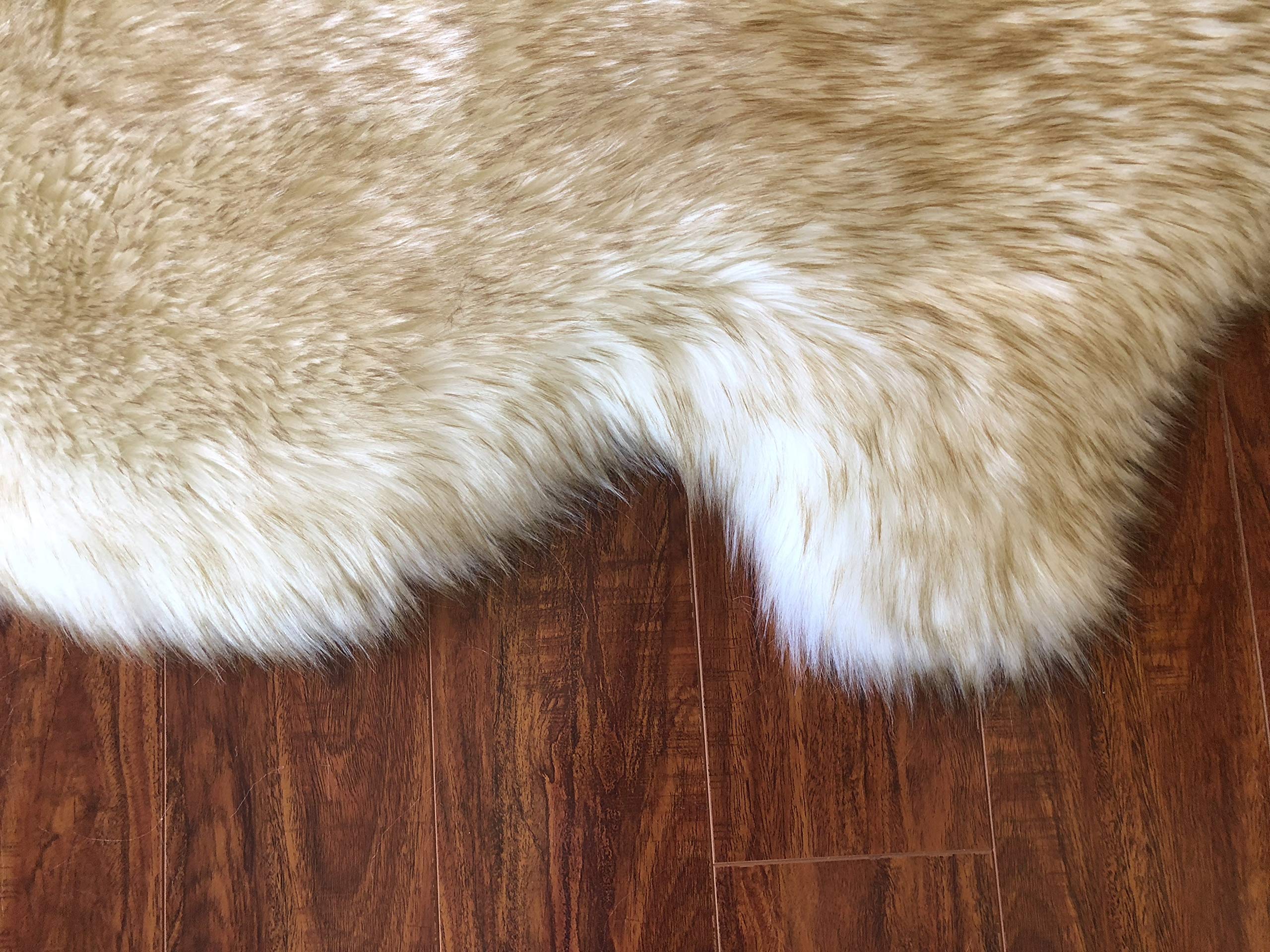 Premium LAMBZY Genuine Sheepskin Rug - Ultra Soft Silky Area Rug with Thick Non-Slip Bottom | Washable & Stain Resistant | Perfect for Living Room, Bedroom, Nursery Decor | 2' x 6' (60x180 cm) White/Brown | Cozy Home Accent for Floor, Chair & Sofa