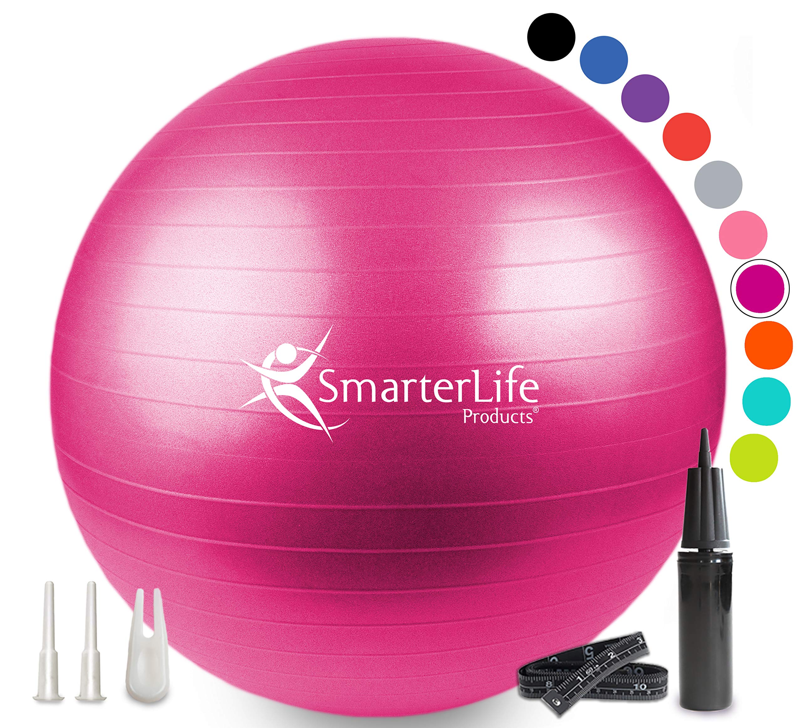 SmarterLife Anti-Burst Exercise Ball - Premium Yoga Ball for Fitness, Core Workout, Balance Training & Physical Therapy - Non-Slip Stability Ball for Pregnancy, Office Chair & Home Gym Workouts