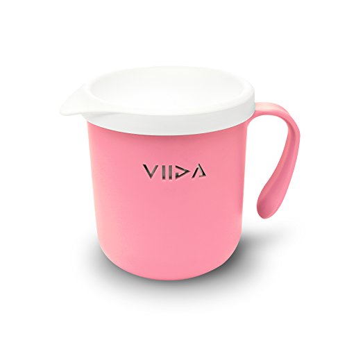 VIIDA Soufflé Stainless Steel Baby Cup with Lid - 11oz/330ml Insulated Toddler Drinking Cup - BPA-Free Thermal Tableware for Kids - Perfect for Daycare, Travel & Learning to Drink Independently (Taffy Pink)