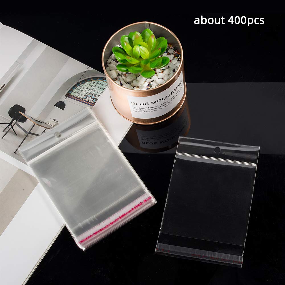 400 pcs 3.5 x 3.3 Inch Clear Resealable Plastic Bags - Self Sealing OPP Treat Bags with Hang Hole for Bakery, Cookies, Soap & Gifts | 1.3 Mil Thick | Perfect for Packaging, Storage & Retail Display