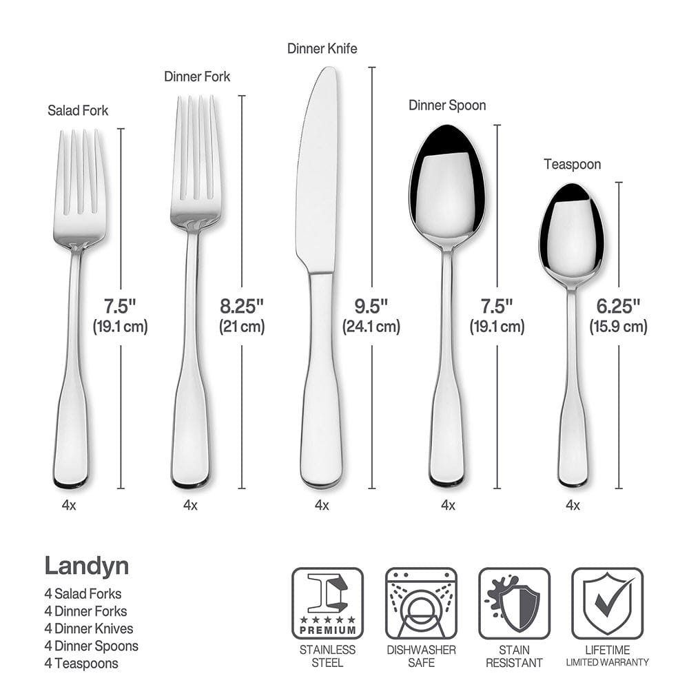Landyn 20-Piece Stainless Steel Flatware Set - Service for 4 - Elegant Silverware for Everyday Dining, Dinner Parties & Gifts - Dishwasher Safe Cutlery Set