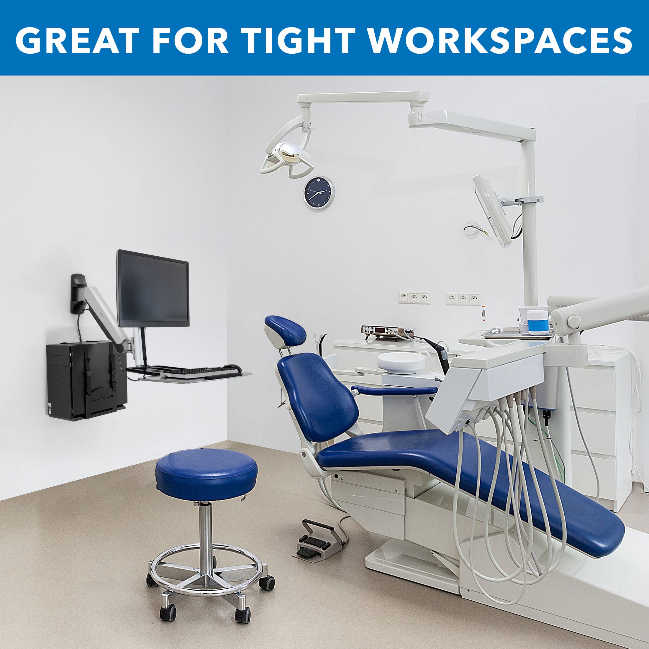 Mount-It! Adjustable Height Sit Stand Wall Mount Workstation - Ergonomic Computer Desk with Articulating Monitor Arm, Keyboard Tray & CPU Holder - VESA 75x75/100x100 (MI-7905) - Perfect for Home Office, Gaming Setup & Workspace Organization