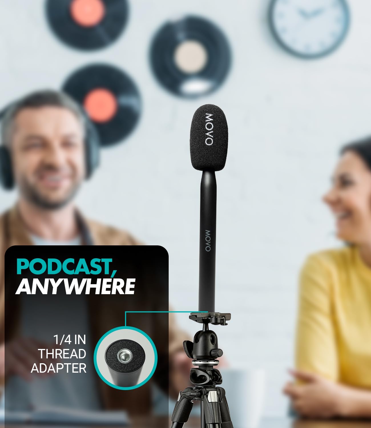 Movo WMX-HM Universal Wireless Microphone Handle - Compatible with DJI Mic, Rode Wireless GO, Hollyland Lark - Lavalier Mic Adapter for Vlogging, Interviews, Podcasting, YouTube & Live Streaming - Perfect for Content Creators, Journalists & Broadcasters