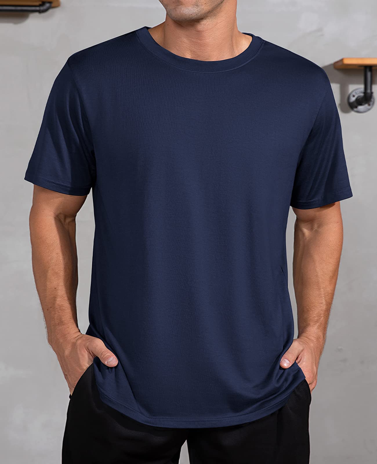QUALFORT Men's Bamboo Viscose T-Shirt - Soft Breathable Crewneck Undershirt for Casual Wear, Layering & Everyday Comfort