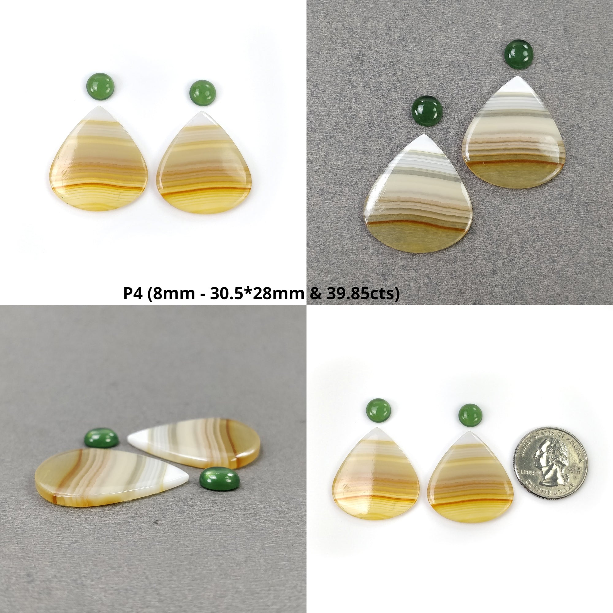 Natural Untreated Botswana Agate Silver Sapphire & Serpentine Gemstone Cabochon - Bi-Color Agate Multi-Shaped 4pc Set for Jewelry Making, Wire Wrapping & Healing Crystals