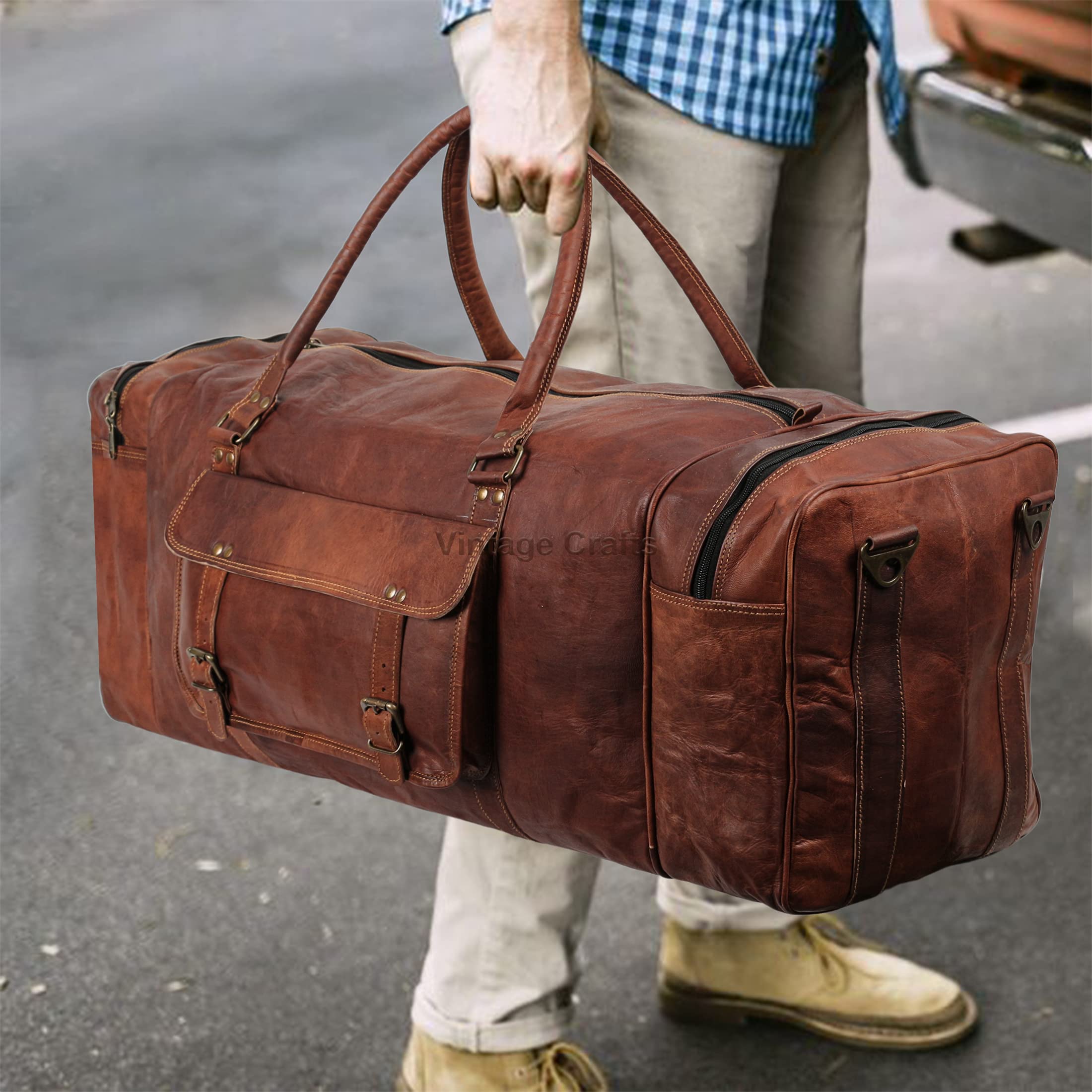 Premium 32 Inch Large Leather Duffel Bag for Travel, Gym & Weekender - Single Pocket Carry-On Tote for Men & Women | Ideal for Business Trips, Sports Gear & Overnight Stays