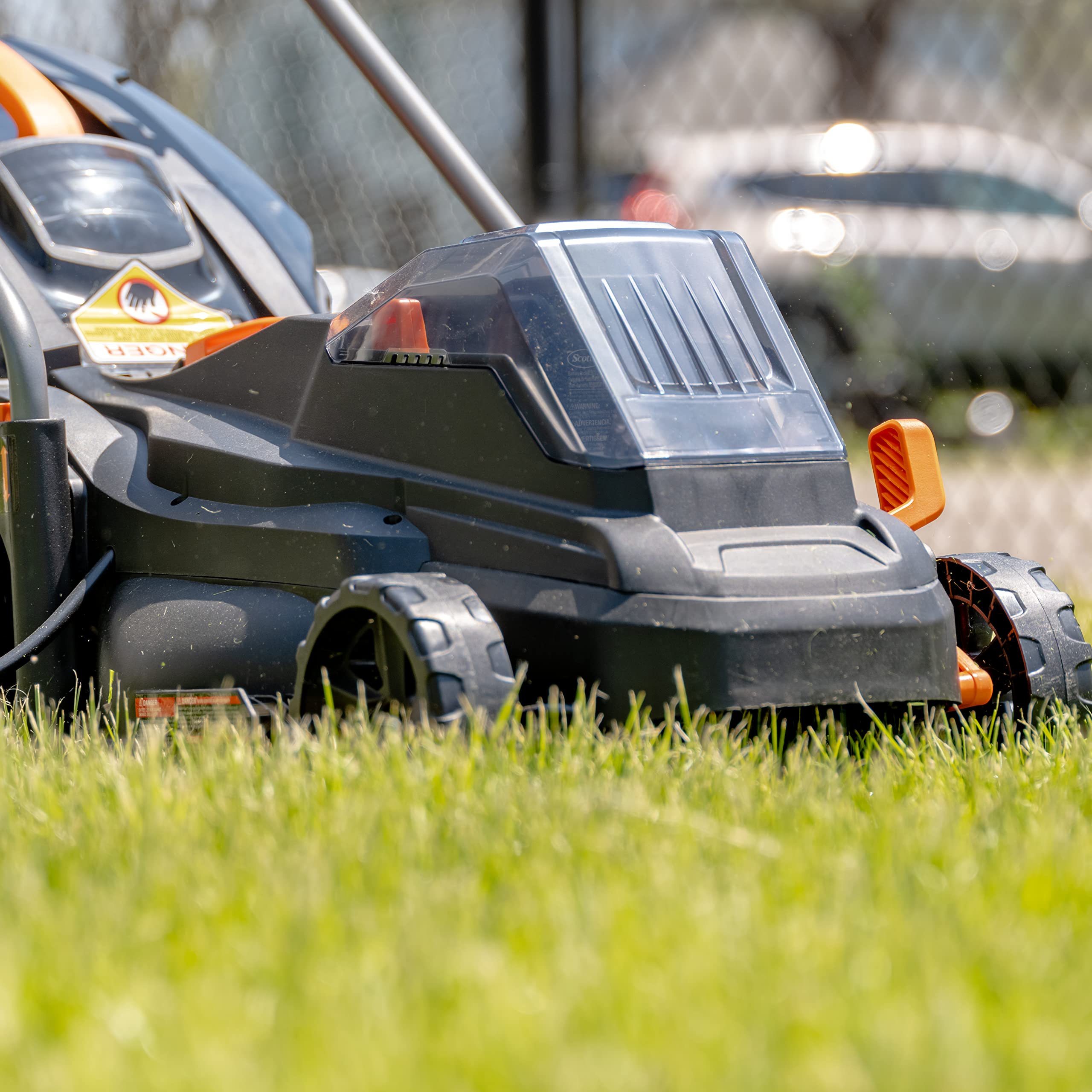 Scotts 20V 16-Inch Cordless Lawn Mower with 5.0Ah Battery & Fast Charger - Lightweight Electric Push Mower for Small to Medium Yards (Black/Orange) | Perfect for Residential Lawns, Backyards & Landscaping