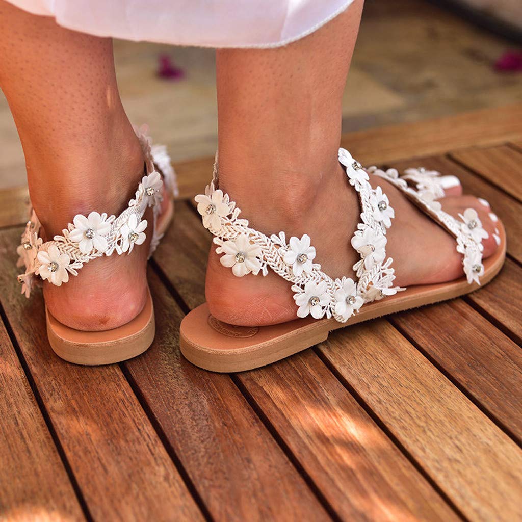 Women's Bohemian Rhinestone Pearl Thong Sandals - Gladiator Flat Dress Sandals with Bling for Open Toe | Perfect for Beach, Wedding & Summer Outfits