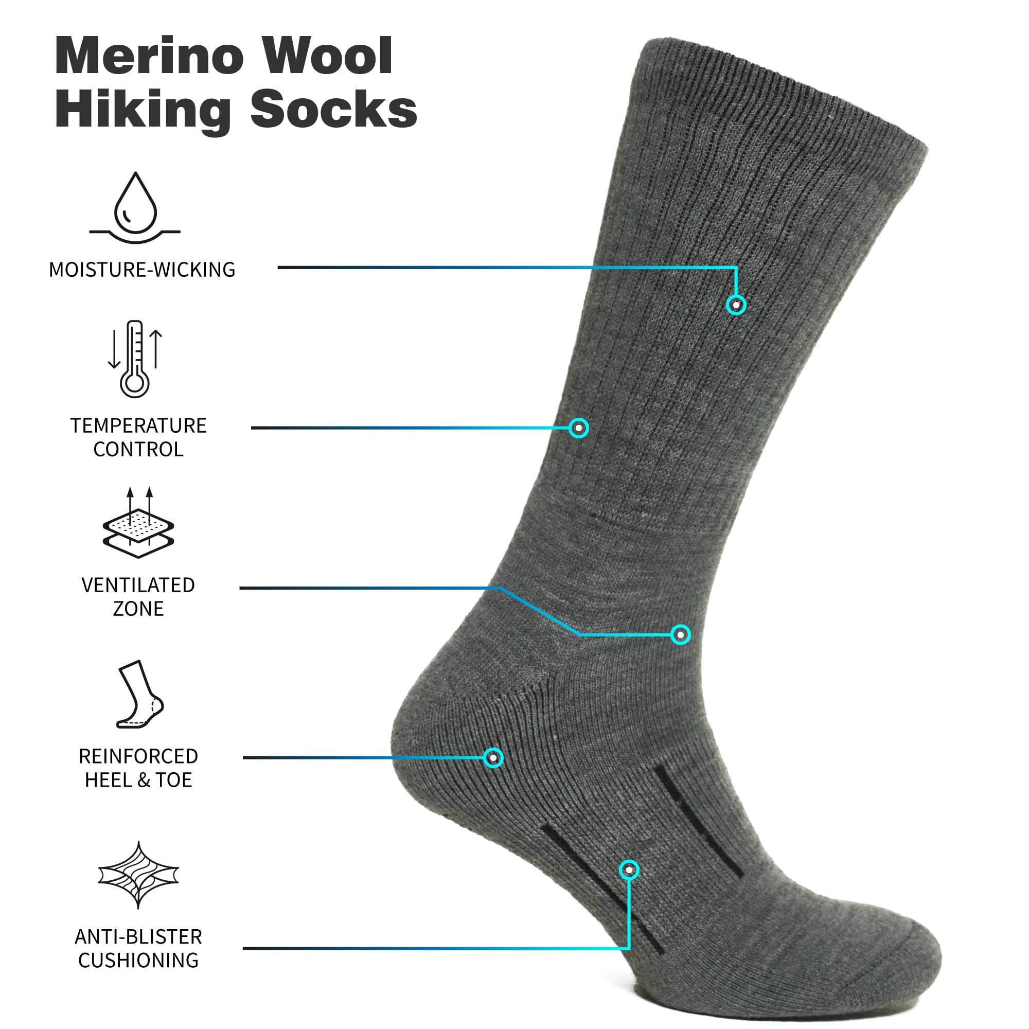 Premium Merino Wool Hiking Socks for Women & Men - Ultra Soft Breathable Crew Socks for Outdoor Adventures, Travel & Winter Comfort
