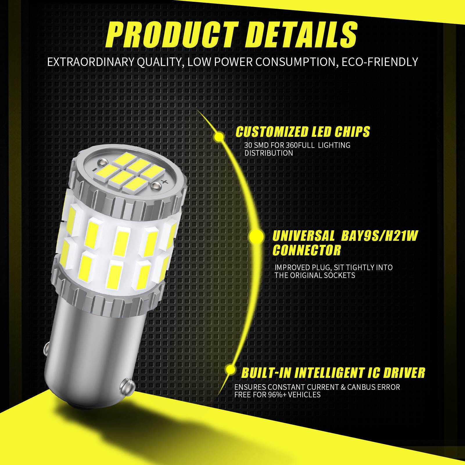 AILEO BAY9S H21W LED Bulb 6000K White - Super Bright 3014SMD LED Replacement Bulb for Reverse Lights, Tail Lights, Brake Lights, Parking Lights, Side Markers, Corner Lights (Pack of 2) - Perfect for Cars, Trucks, SUVs, Motorcycles & Boats