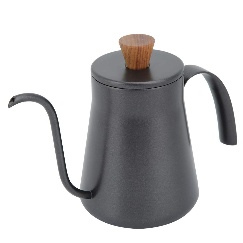 Premium Stainless Steel Narrow Spout Coffee Teapot with Wooden Handle - 400ml Black Kettle for Pour Over Coffee & Tea Brewing | Perfect for Home, Office & Cafe Use | AlvinliteHome