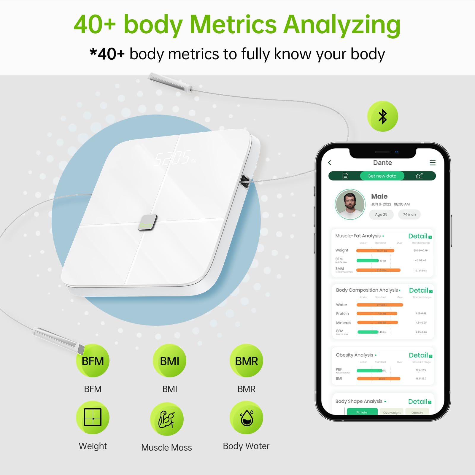BodyPedia Smart Scale with 8 Electrodes - Digital Bathroom Scale for Body Weight & Composition, Measures 43 Health Metrics (BMI, Muscle, Fat) - Bluetooth Sync with Health Apps - Perfect for Home Gym, Weight Loss Tracking & Fitness Enthusiasts