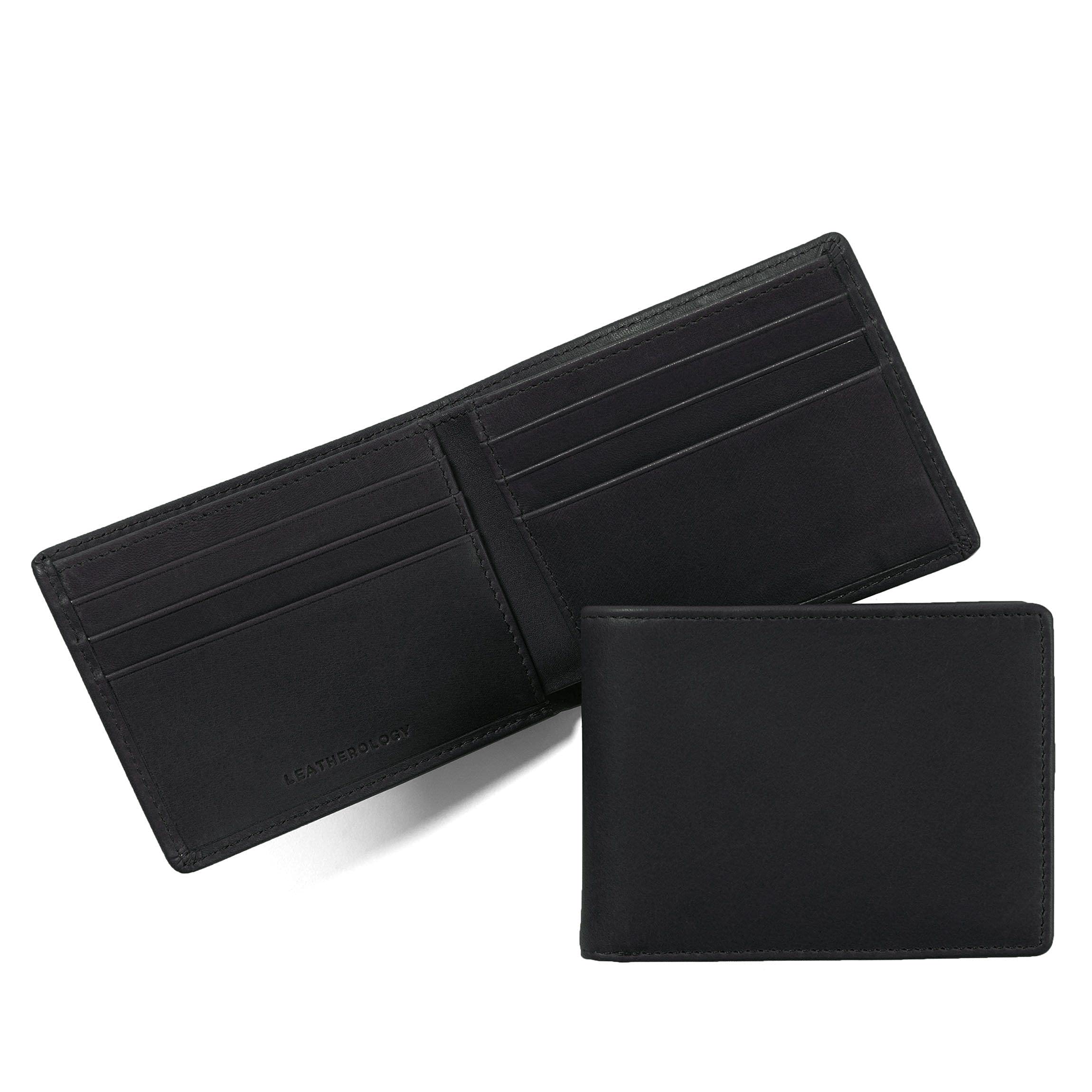 Leatherology Black Oil Men's Thin Bifold RFID Blocking Wallet - Slim Minimalist Design for Everyday Carry & Travel