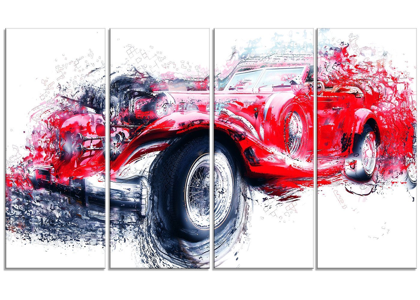 Designart Red Vintage Classic Car Metal Wall Art - MT2653 - 48x28 Inches - 4 Panel Set for Home, Office, Garage & Man Cave Decor