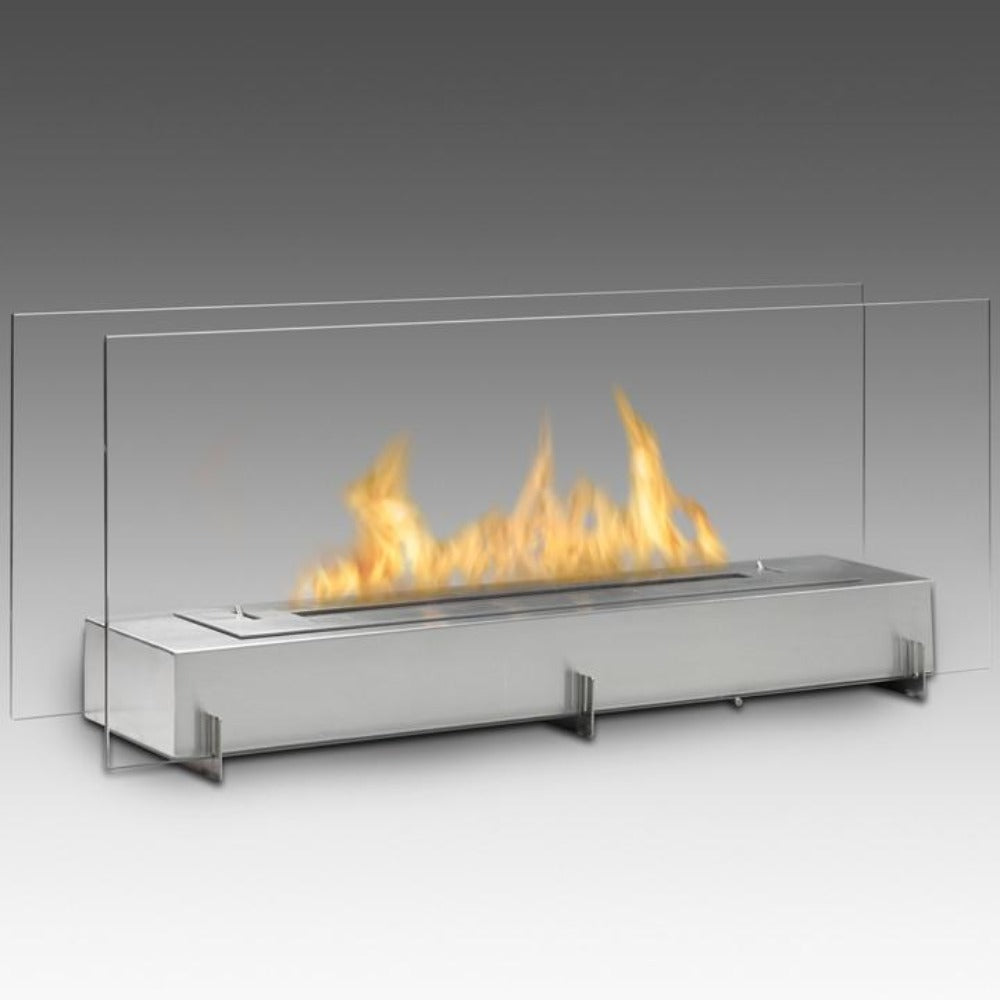 Eco Feu Vision II 38 Inch Modern Ethanol Fireplace - Ventless Free Standing Bio Ethanol Fire Pit for Indoor Outdoor Living Room Patio Garden Decor