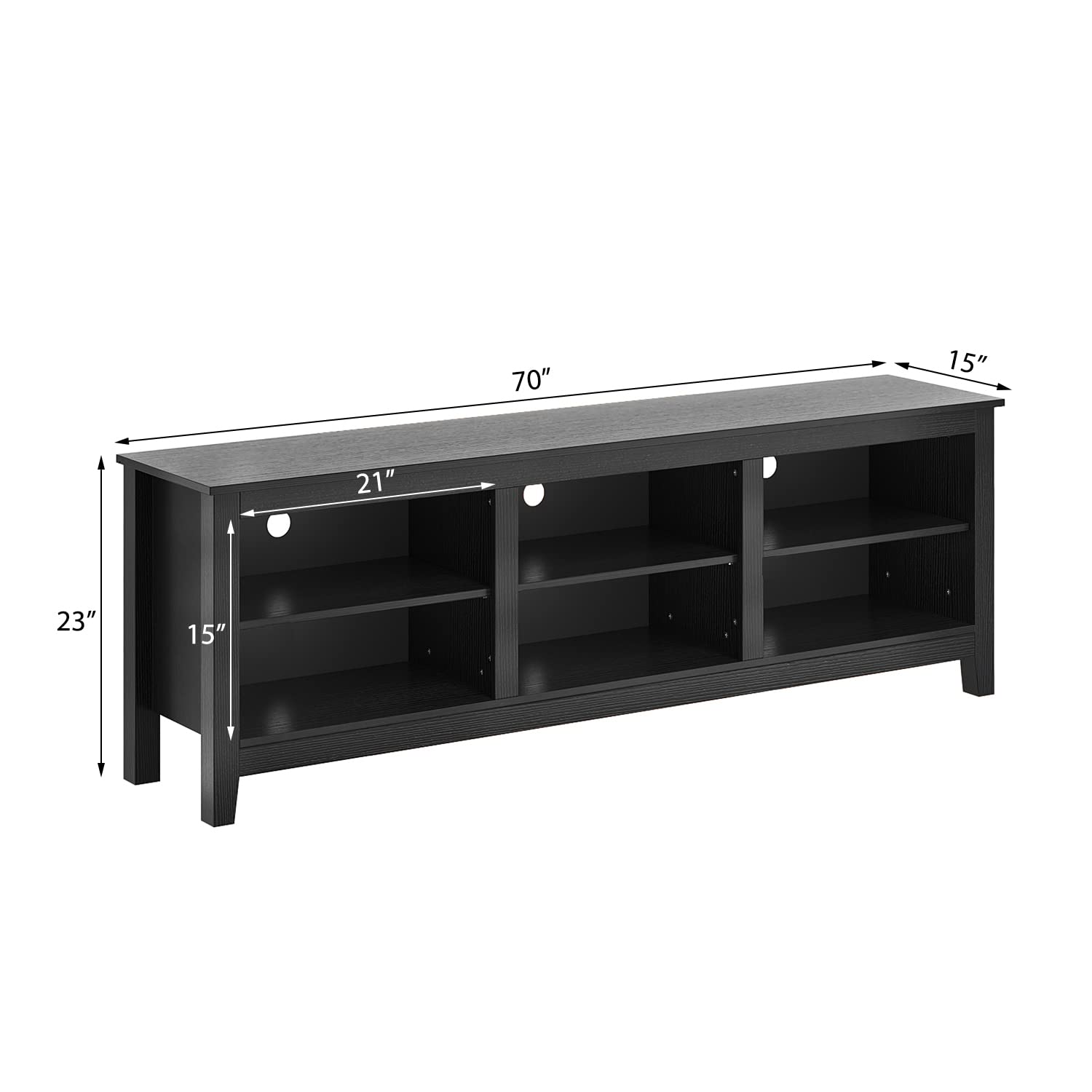Panana 6-Cubby TV Stand for 80 Inch TVs - Black Media Storage Cabinet with Open Shelves - Perfect for Living Room, Bedroom & Home Theater Setup