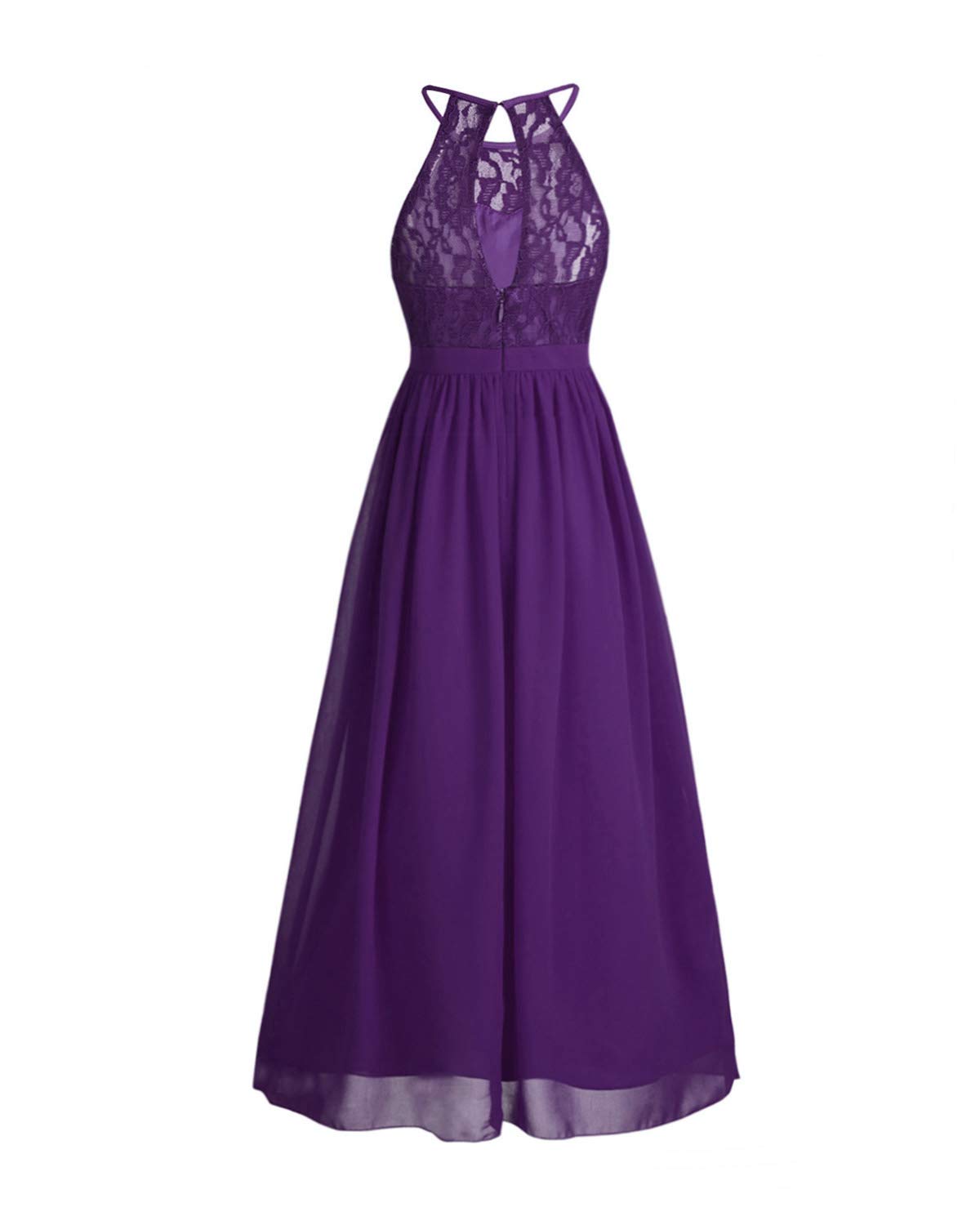 JEATHA Girls Lace Halter Neck Sleeveless Flower Dress - Wedding Guest, Birthday Party, First Communion Gown - Elegant Maxi Dress for Special Occasions & Photo Shoots