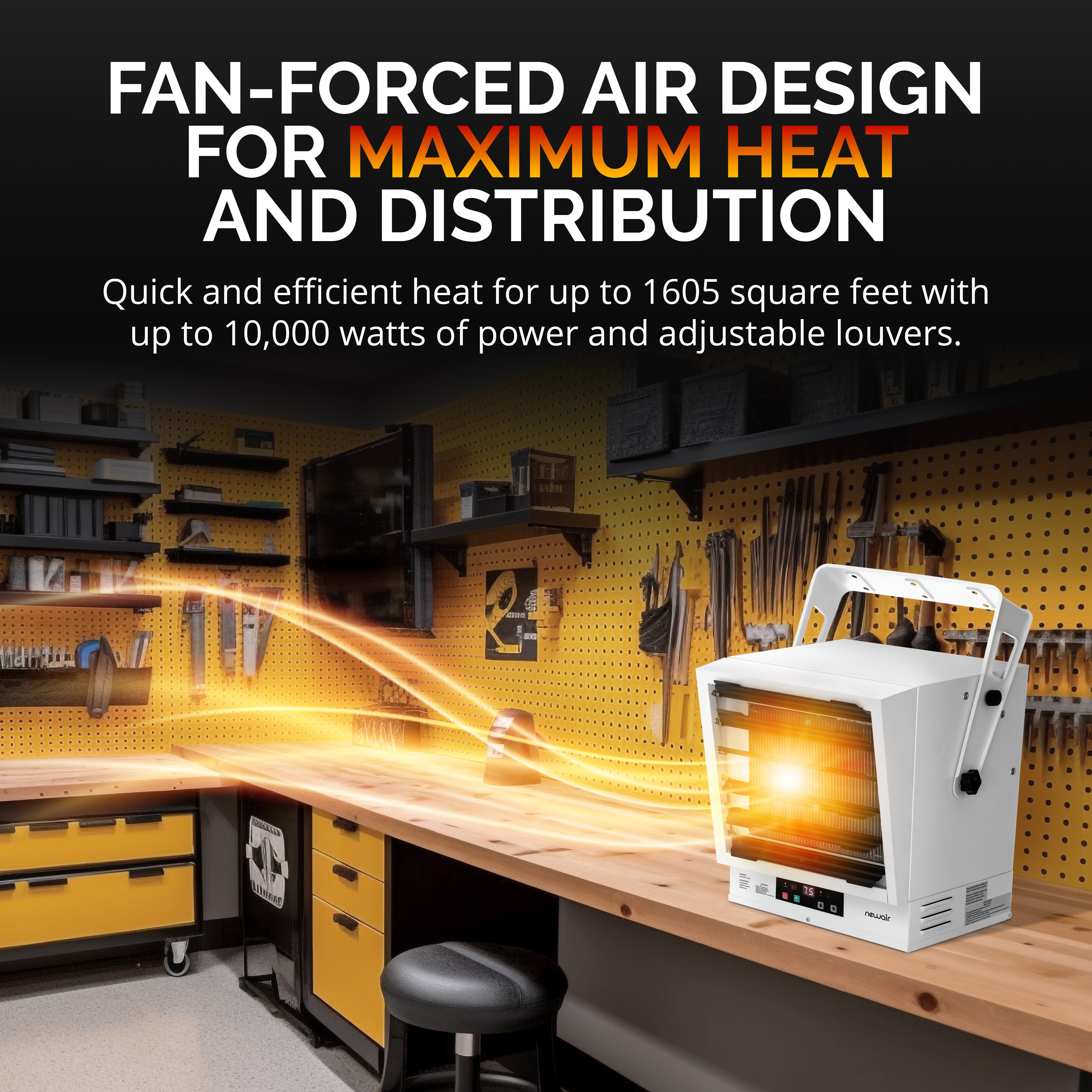 Newair® Hardwired Electric Garage Heater - 1500W Ceiling/Wall Mount Space Heater with Thermostat - Perfect for Workshops, Basements & Cold Storage Areas