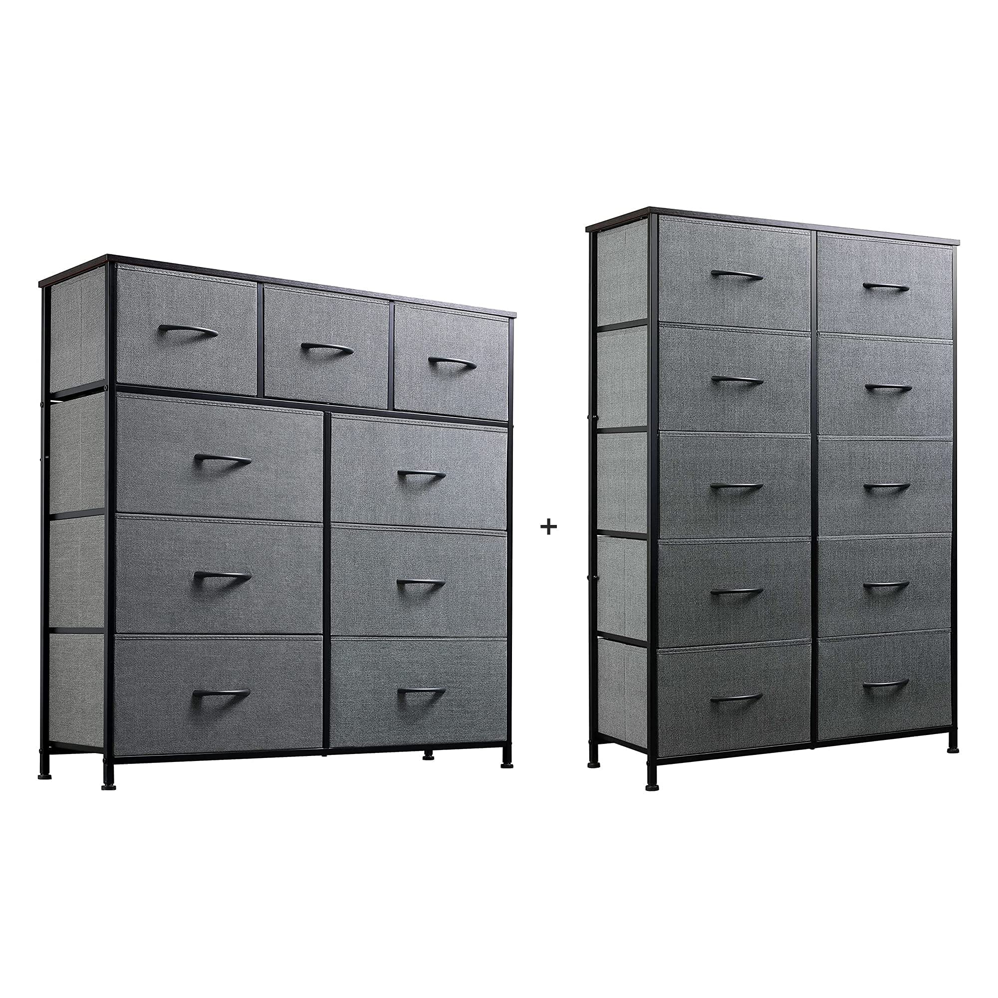 WLIVE 9-Drawer Dresser & 10-Drawer Storage Tower Set - Fabric Closet Organizer for Bedroom, Nursery, Entryway | Space-Saving Solution for Clothes, Toys & Accessories | Charcoal Gray