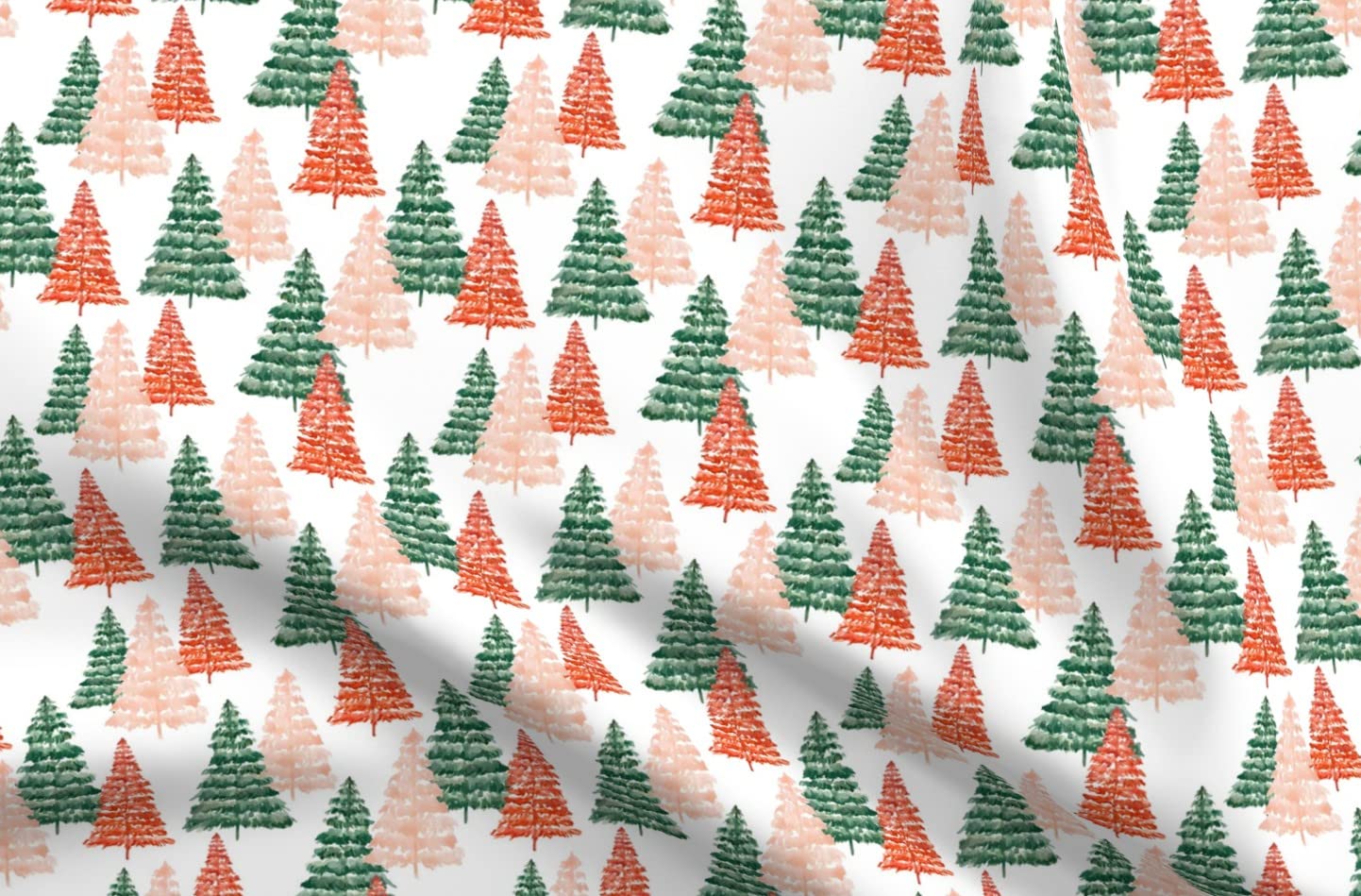 Whimsical Forest Pink Trees Christmas Watercolor Printed Minky Fabric Fat Quarter - Soft Plush for Sewing Baby Blankets, Quilt Backing & DIY Plush Toys - Perfect for Holiday Decor, Festive Crafts & Cozy Nursery Projects