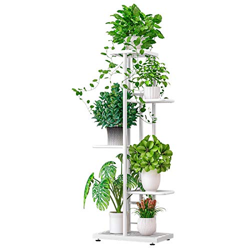 5 Tier Metal Plant Stand for Indoor & Outdoor Use - Sturdy Flower Pot Display Shelf for Plants, Herbs & Succulents - Perfect for Balcony, Garden, Patio & Home Decor (White)