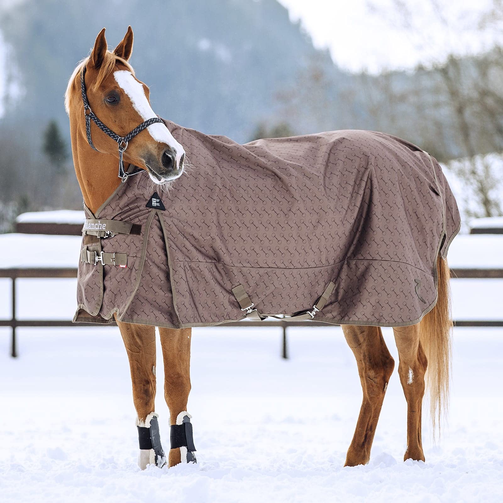HORZE Avalanche 1200D Ripstop High Neck Heavy Weight Waterproof Horse Turnout Blanket (300g Fill) - Chocolate Chip Brown/Dark Brown - 75 in - Winter Stable Blanket for Cold Weather Horse Protection