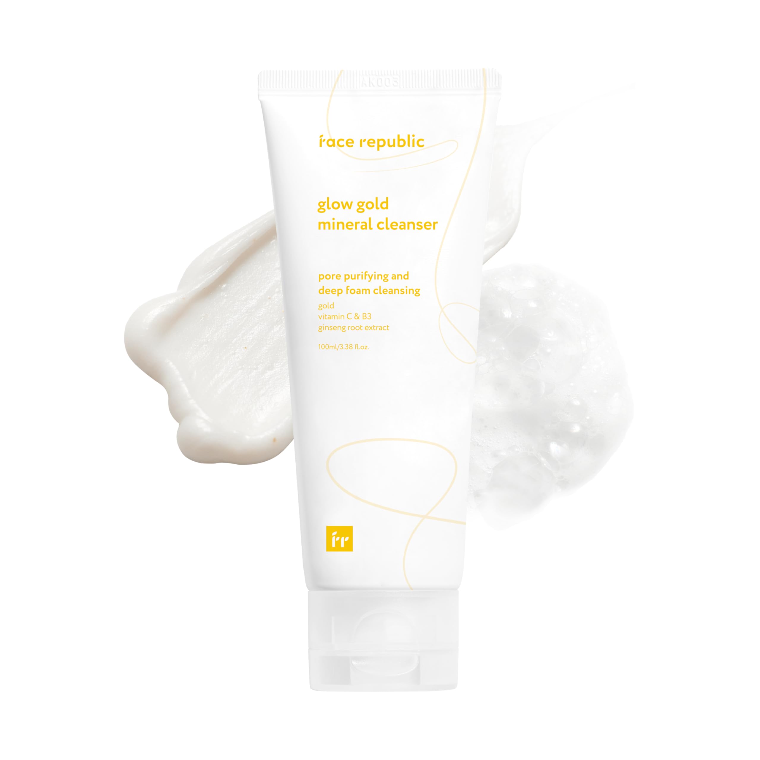 Face Republic Glow Gold Mineral Cleanser 100ml (3.38 fl oz) - Deep Pore Purifying Foam with Gold, Rice Bran & Ginseng - Brightening Korean Skincare for Dull Skin - Vegan, Niacinamide & Vitamin Enriched - Perfect for Morning & Night Cleansing Routine