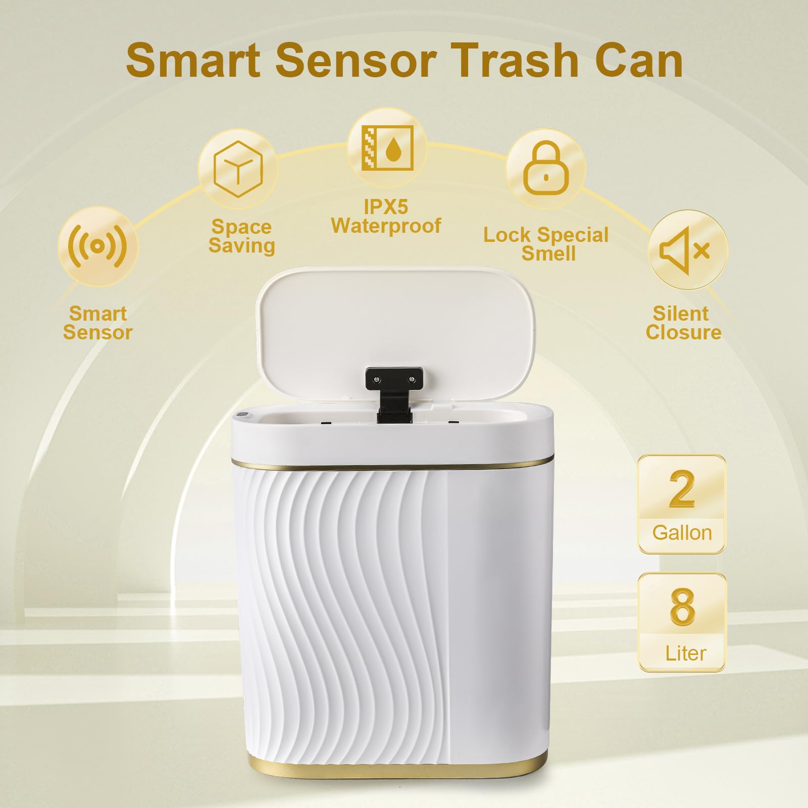 Automatic Sensor Trash Can with Lid - 2 Gallon/7.5L Smart Garbage Bin, Slim Waterproof Waste Basket for Bathroom, Bedroom, Living Room & Office - Hands-Free Touchless Disposal for Hygiene & Convenience