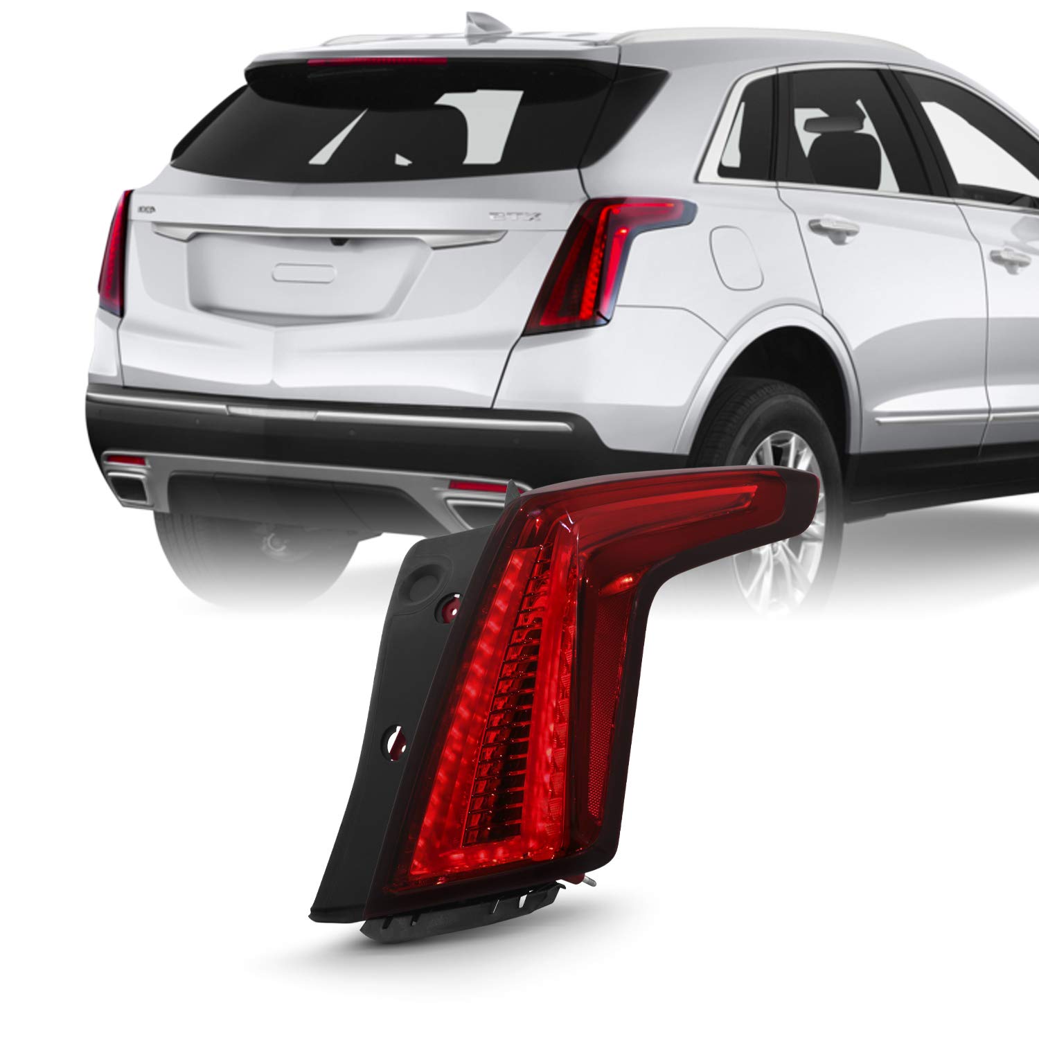 AKKON Full LED Tail Lights for 2020-2022 Cadillac XT5 - OE Style Dark Red Housing - Right Passenger Side Assembly - Perfect for Night Driving & Custom Car Upgrades