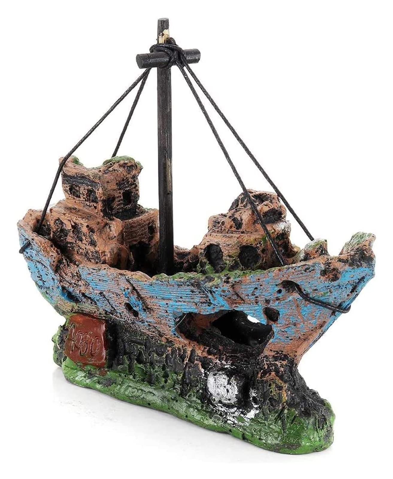 ALOMIN Resin Aquarium Decor - Sunken Ship & Sailing Boat Ornaments for Fish Tanks | Home & Office Aquarium Accessories | Perfect for Betta Fish Tanks, Tropical Aquascapes & Underwater Themed Decor
