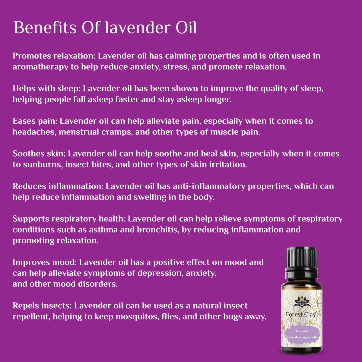 Pure Lavender Essential Oil for Skin & Hair - 100% Natural Undiluted Forest Clay Aromatherapy Oil, 30ml | Moisturizing, Relaxation & Stress Relief for Spa, Bath & Massage