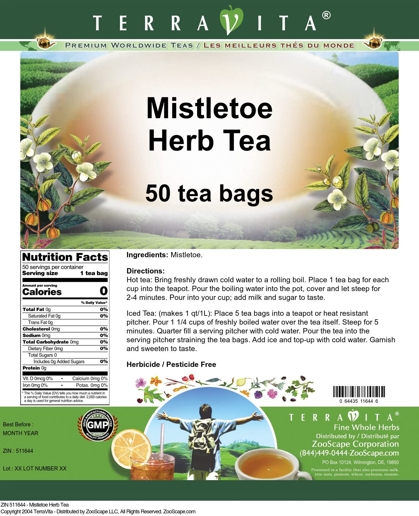 Organic Mistletoe Herbal Tea - 50 Tea Bags | Immune Support & Relaxation | ZIN: 511644 | Perfect for Stress Relief & Holiday Wellness