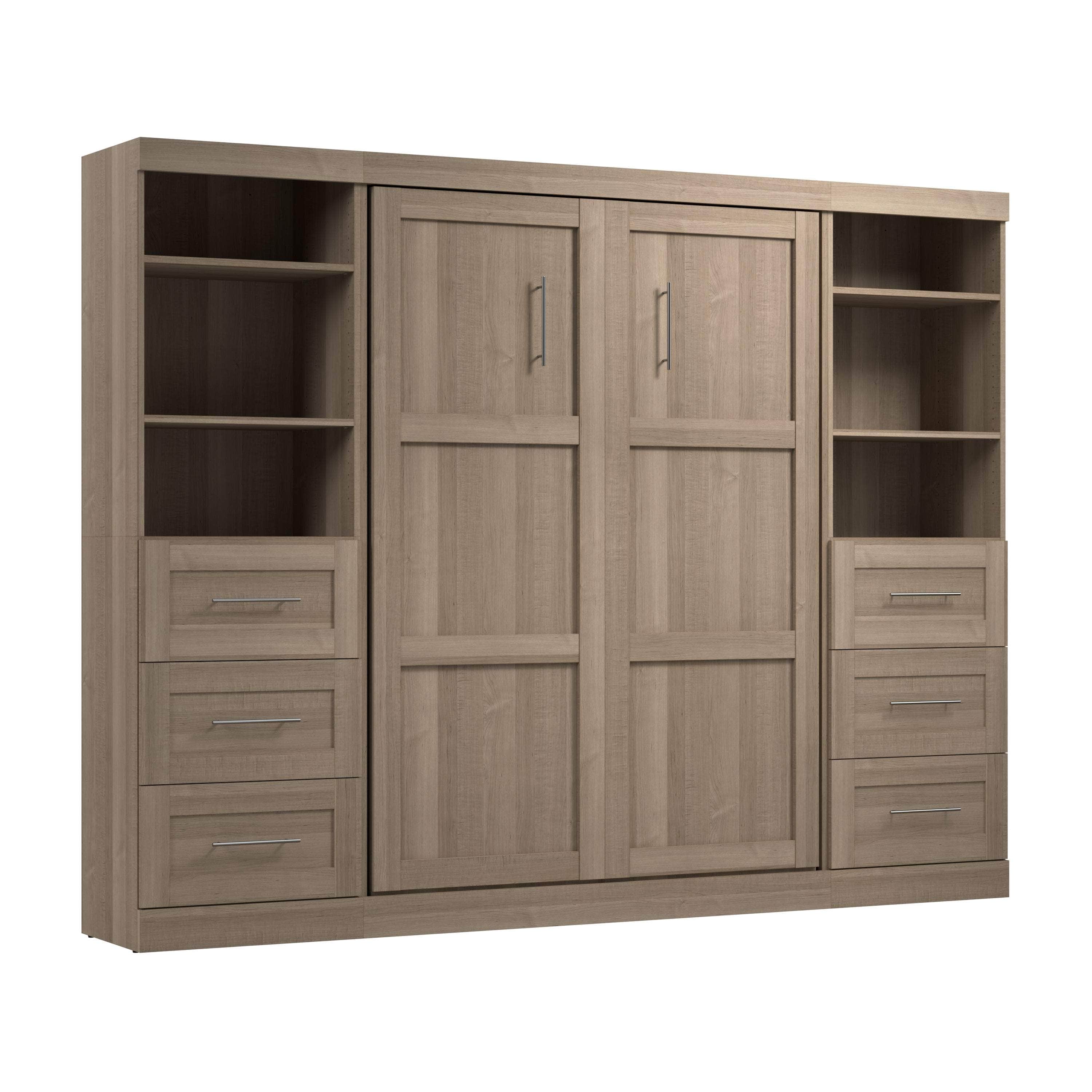 Pur Full Murphy Wall Bed with 2 Storage Units & Drawers (109W) - 7 Color Options for Space-Saving Home Office, Guest Room & Small Apartments