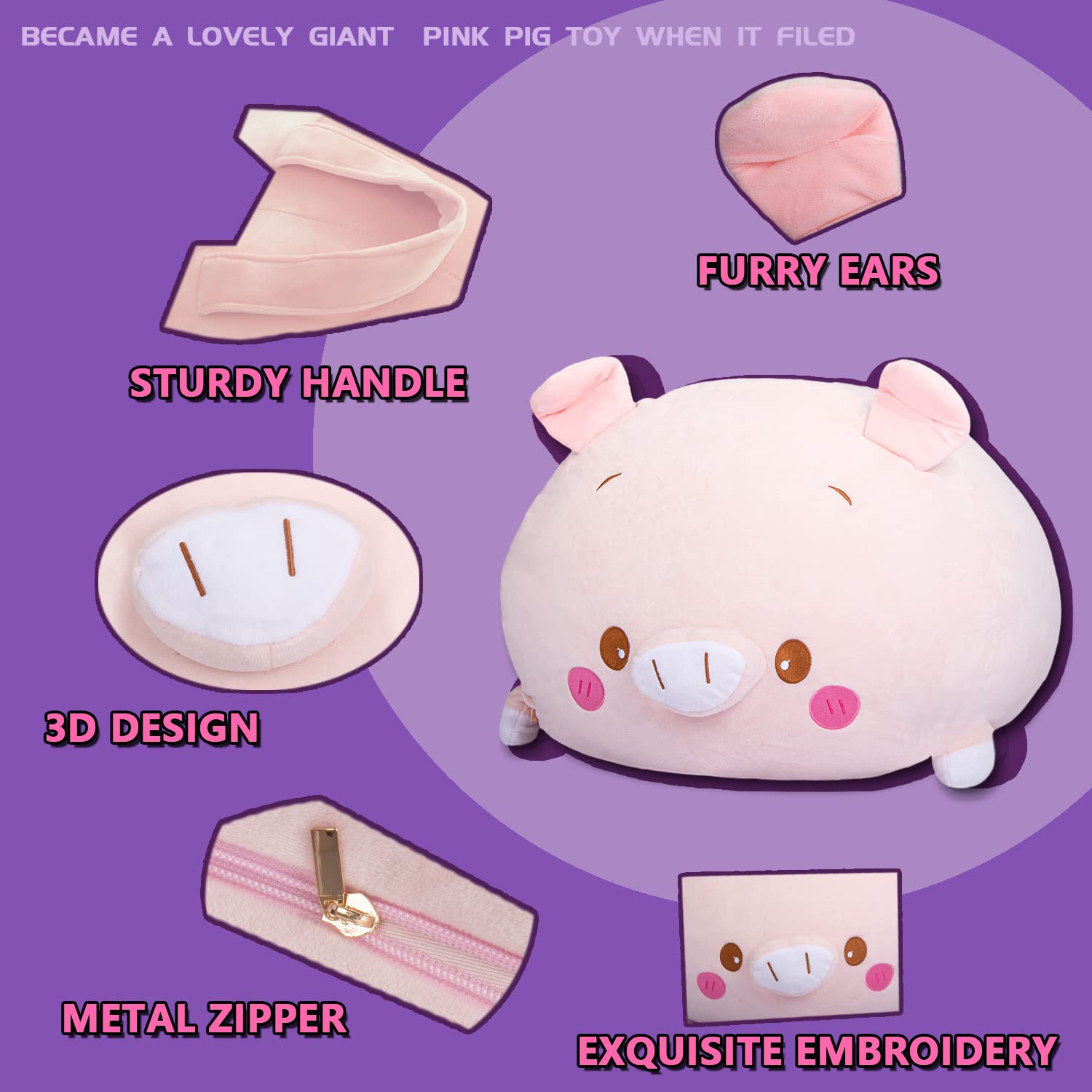 Pink Pig Plush Stuffed Animal Storage Bean Bag Chair Cover for Kids - Large Size Toy Organizer (Cover Only, No Filling) - Perfect for Girls' Bedroom, Playroom & Nursery Organization
