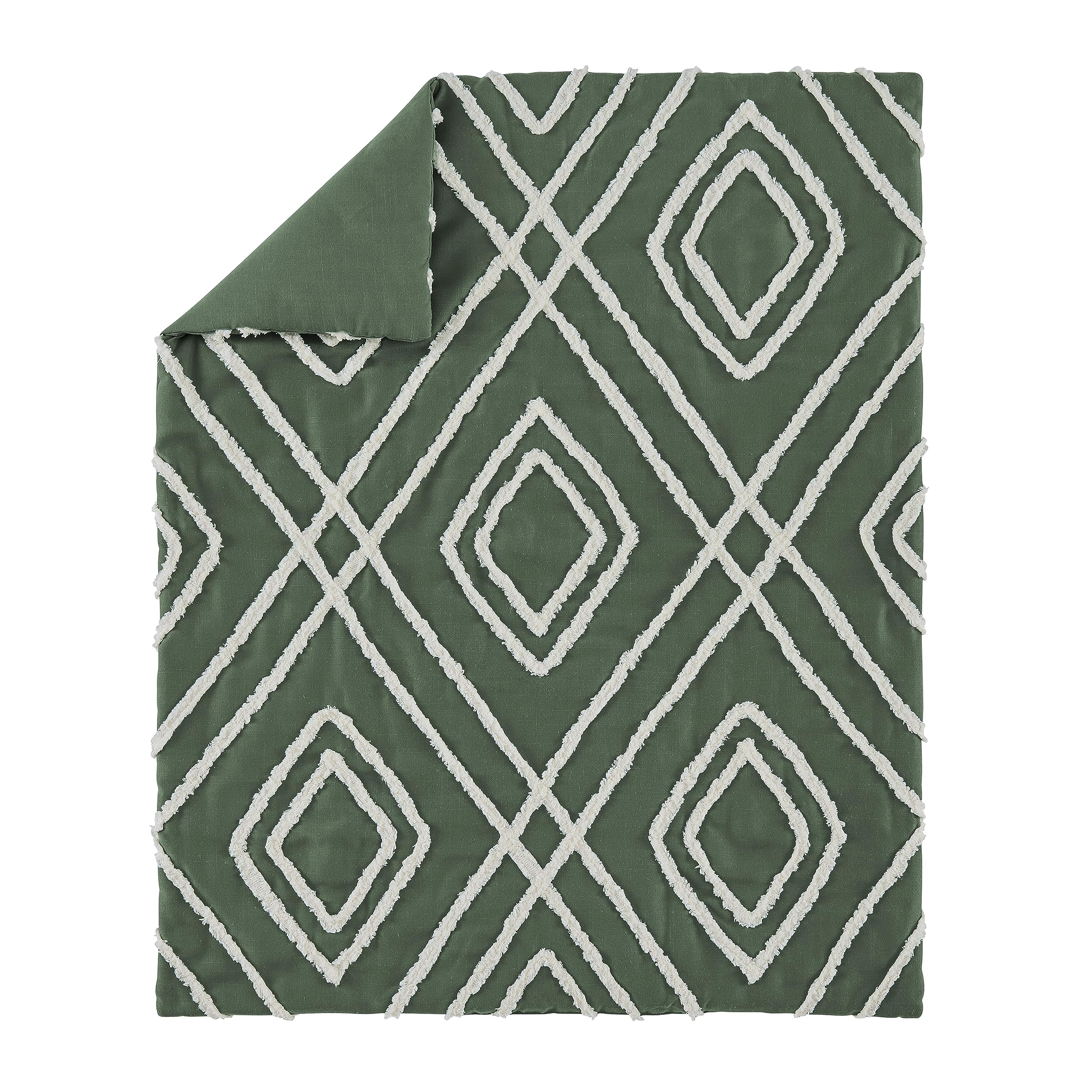 Sweet Jojo Designs Dark Green Boho Arrow Baby Crib Bedding Set - 4 Piece Nursery Set with Blanket, Fitted Sheet, Skirt & Diaper Stacker | Gender Neutral, Modern Bohemian Farmhouse Style for Infant Room Decor | Perfect for Southwest Themed Nurseries & Diamond Tufted Cribs