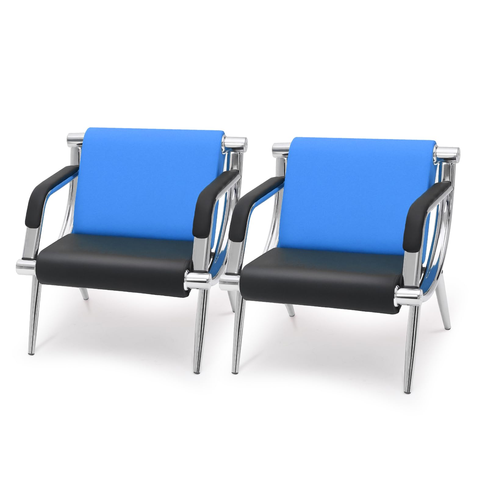 Premium PU Leather Waiting Room Chairs with Armrests - Modern Office & Reception Furniture for Clinic, Airport, Hospital, Barber Salon & Bank - Comfortable Guest Seating in Blue & Black (Set of 2) - Perfect for Professional Spaces & High-Traffic Areas