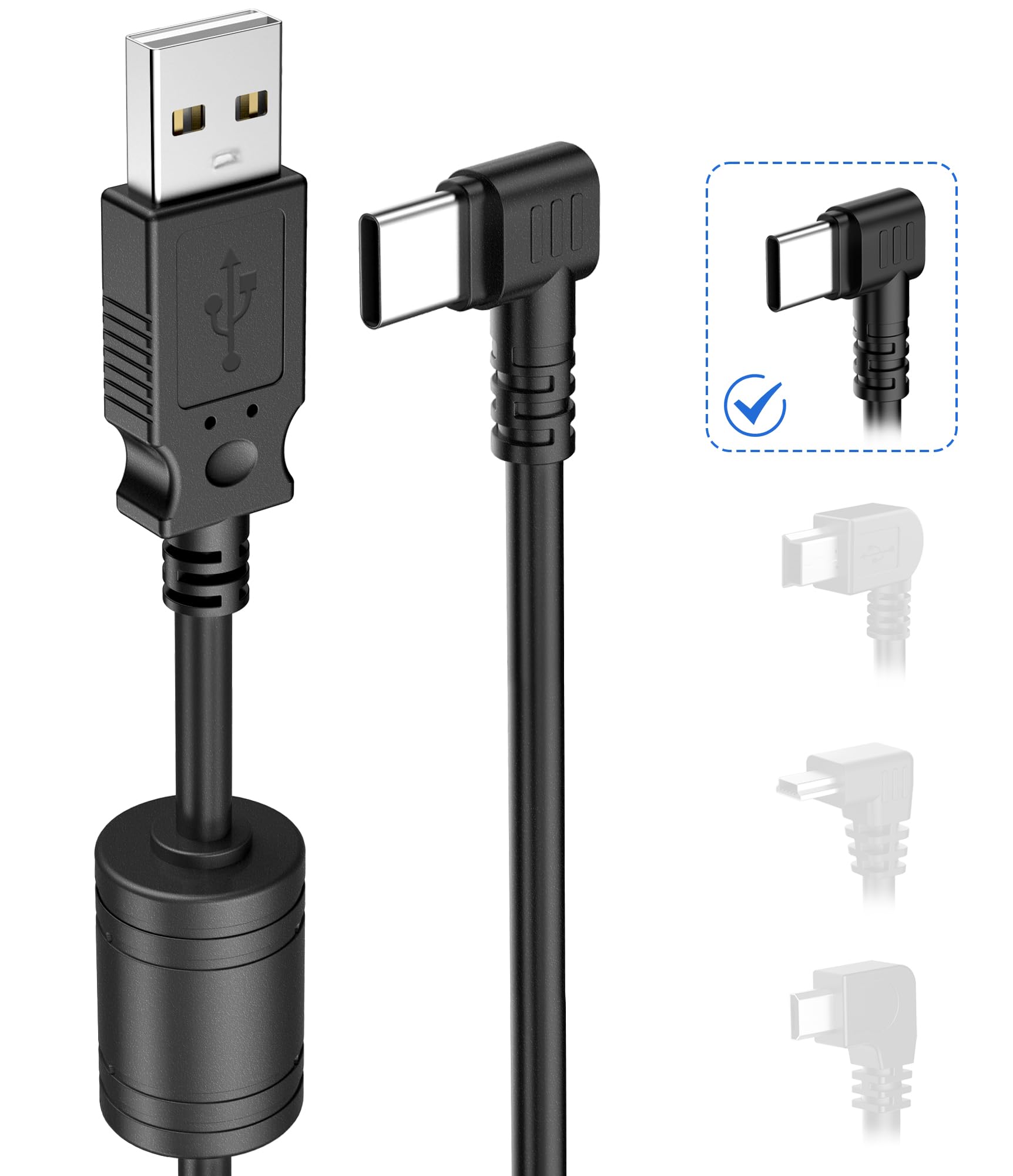 Gonofeto 15Ft USB Type-C Dash Cam Power Cord - Thick Shielded USB C Charger Cable for Dashcams, Mirror Cameras & Car Cameras | 90 Degree Right Angle Design | Durable Replacement Power Adapter Long Wire for Road Trips, Commuting & Vehicle Security Monitoring