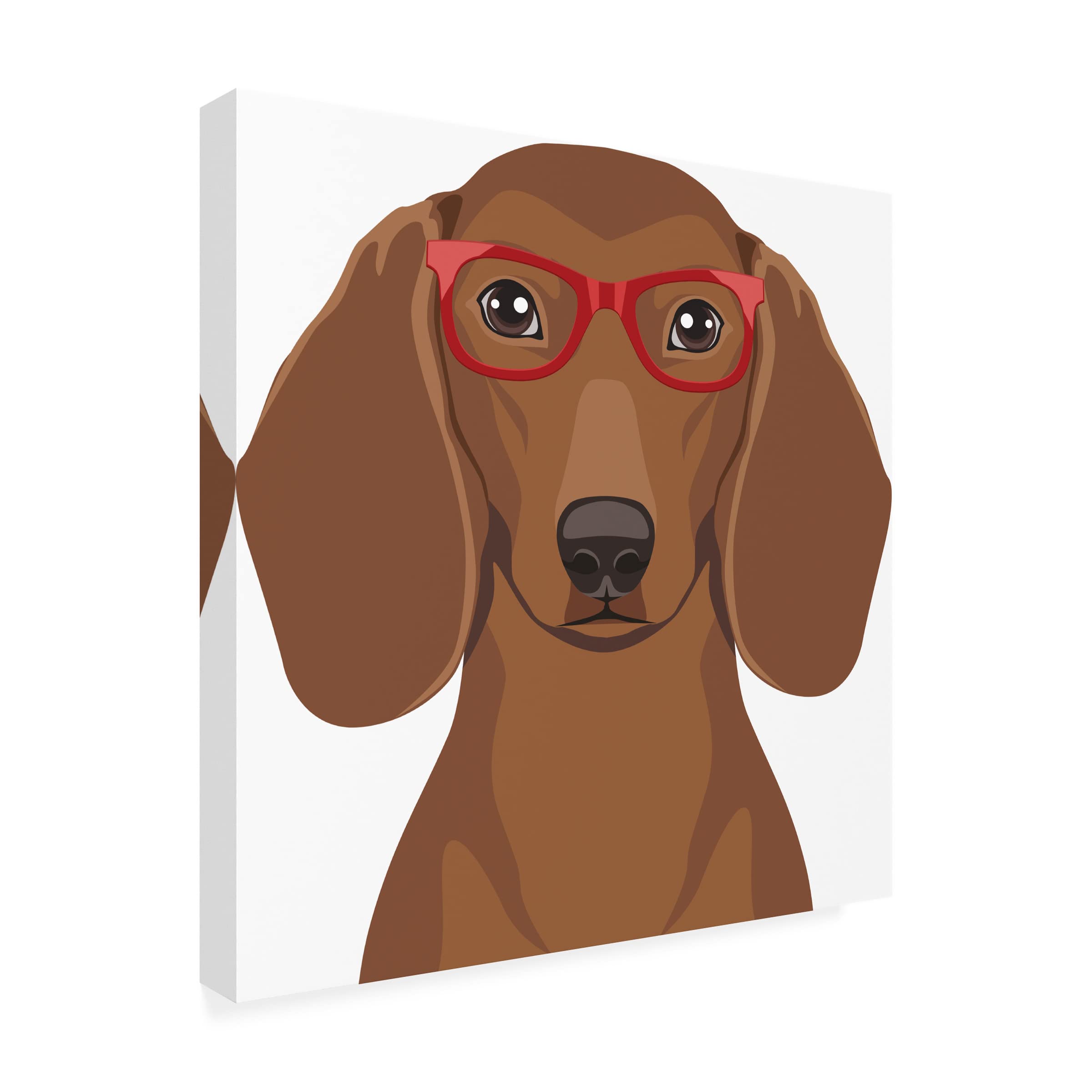 Trademark Fine Art 'Dachshund Wearing Hipster Glasses' Canvas Wall Art Print - Modern Dog Lover Home Decor for Living Room, Bedroom & Office