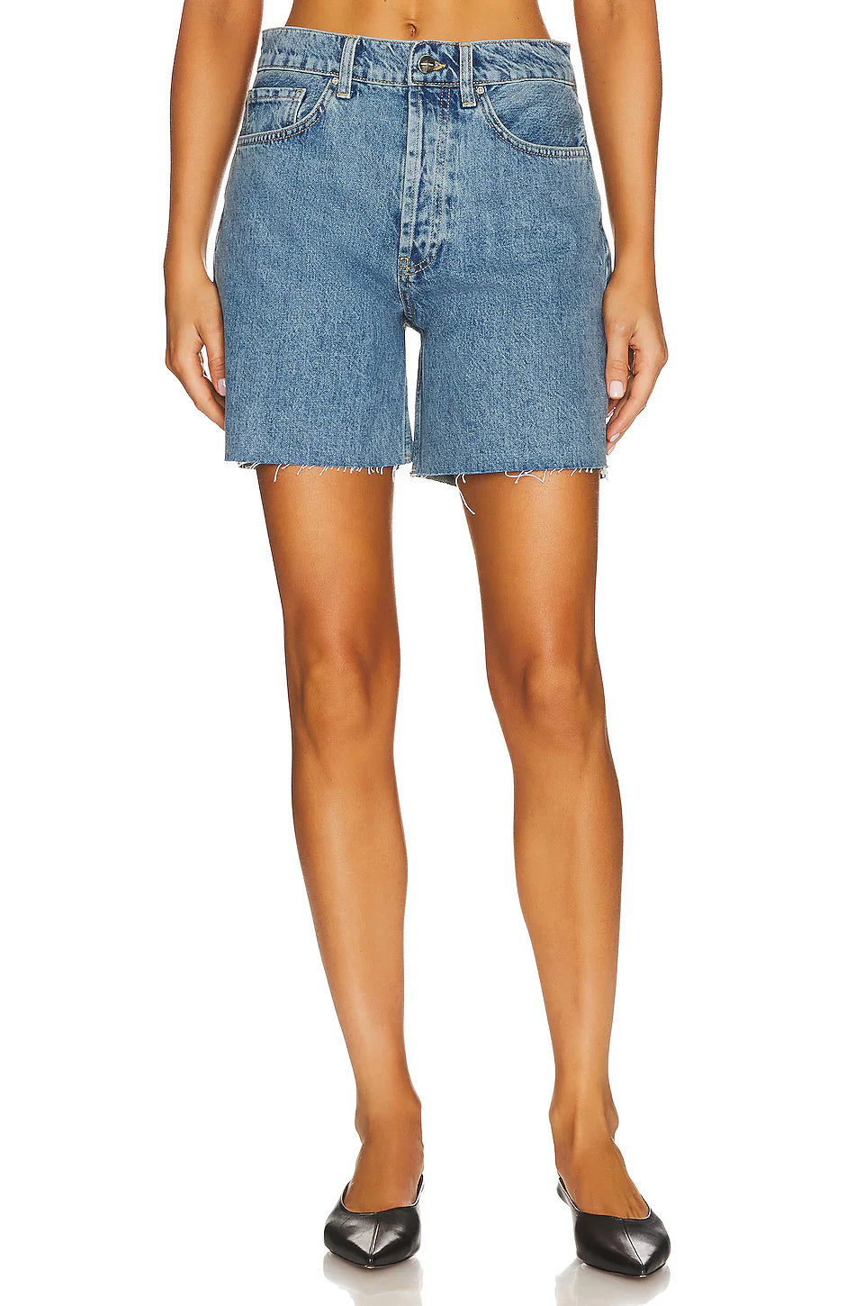 ANINE BING Blue Kat Denim Shorts Women's High Waisted Distressed Shorts - River Blue Size 29 NWT | Casual Summer Outfits, Streetwear Fashion, Weekend Looks