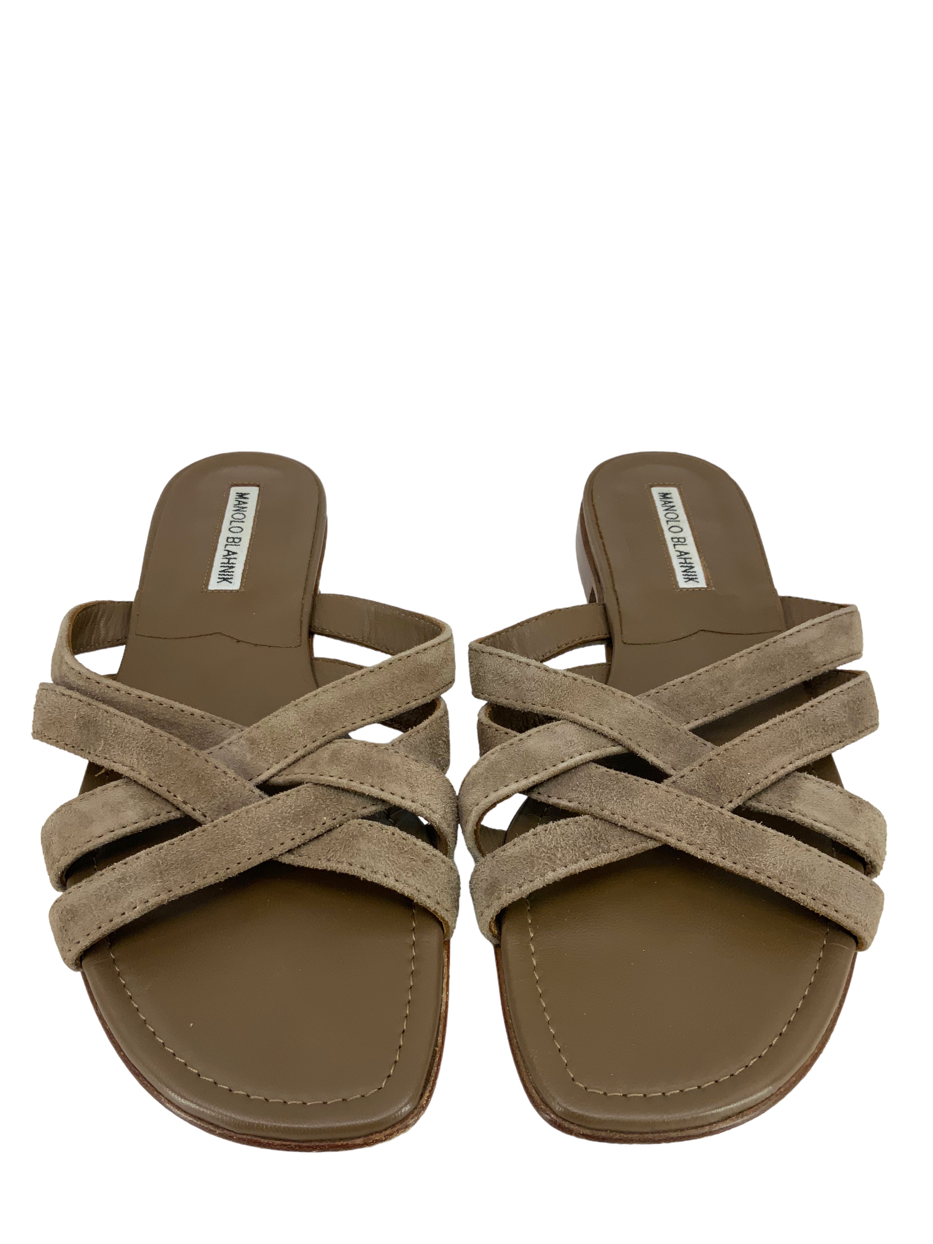 Manolo Blahnik Suede Strappy Slide Sandals for Women | Size 8 | Comfortable Summer Dress Sandals | Perfect for Beach, Vacation & Casual Outings
