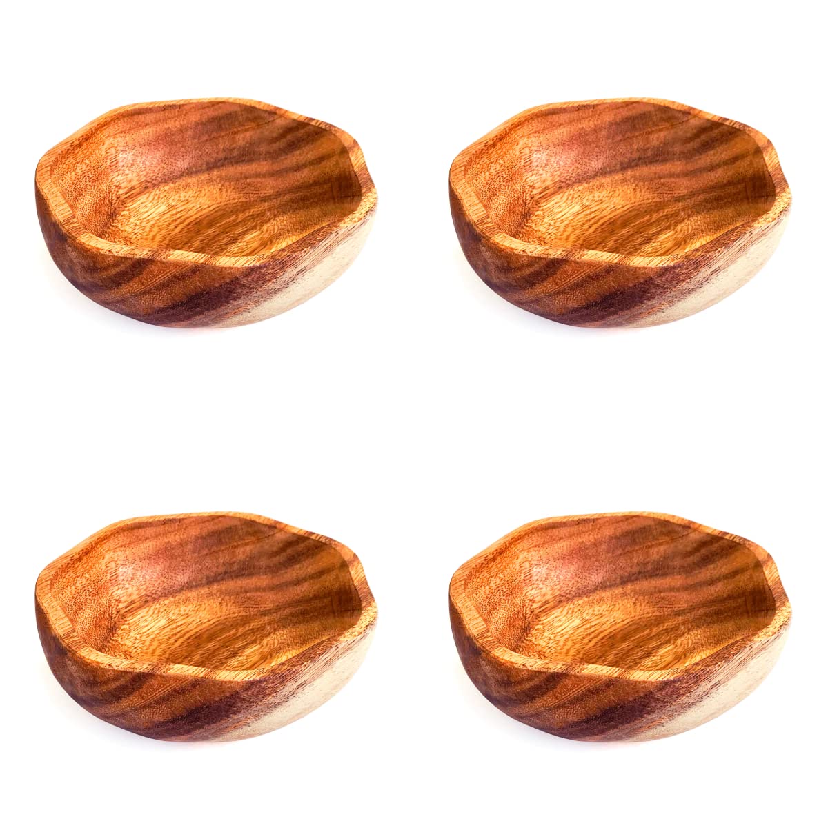 Handcrafted Acacia Wood Bowl Set (4-Pack) - Natural Wavy Wooden Serving Bowls for Fruit, Salad, Snacks & Desserts - Eco-Friendly Tableware - Sustainable Kitchen Gift for Home, Parties & Wedding Decor