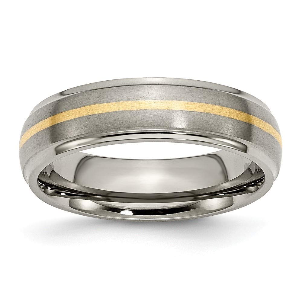 Elegant 6mm Titanium Wedding Band Ring with Brushed/Polished Finish & 14K Gold Inlay - Engravable Jewelry Gift for Women - Sizes 6-13 - Perfect for Anniversaries, Engagements & Special Occasions