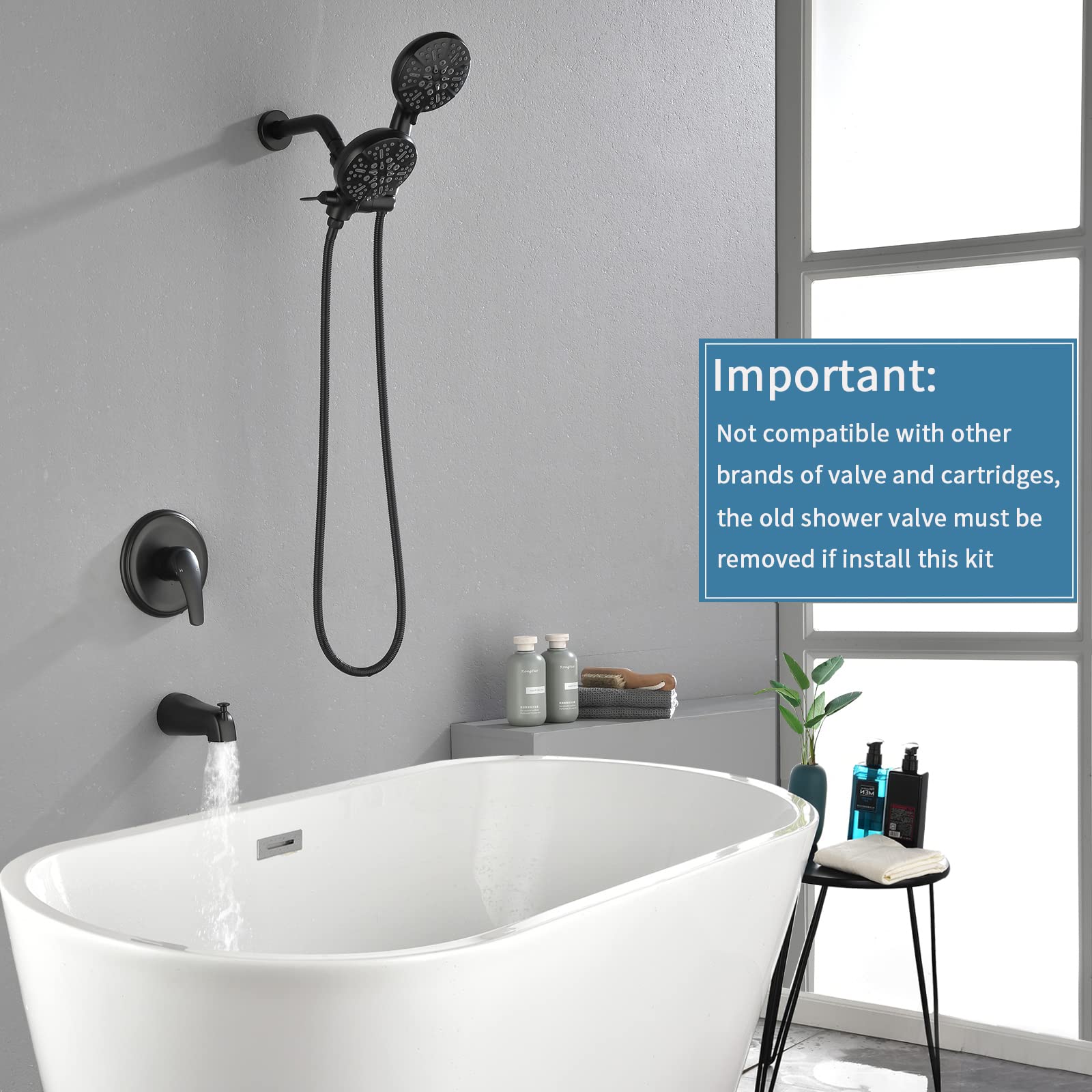Premium Matte Black Tub and Shower Faucet Set - Complete 2-in-1 Dual Shower Head & Handheld Combo System with Tub Spout & Trim Kit for Bathroom Renovation & Luxury Spa Experience