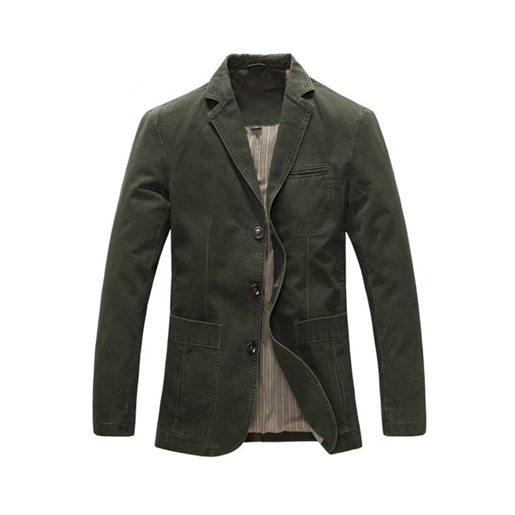 Men's 100% Cotton Single Breasted Casual Blazer Jacket - Military Style Spring & Autumn Suit Coat (Green, Size 5XL) | Office Wear, Business Casual, Wedding & Formal Events