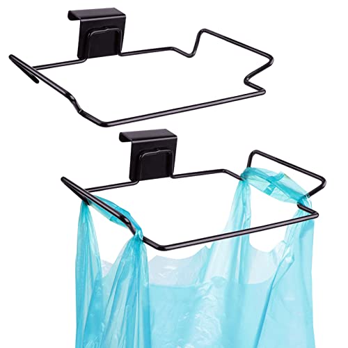 OYSIR 2-Pack Large Stainless Steel Trash Bag Holder - Under Sink & Cabinet Mount Garbage Can Organizer for Kitchen, Bathroom, Office - Durable Black Waste Bin for Easy Disposal (Perfect for Small Spaces & Tight Storage Areas)
