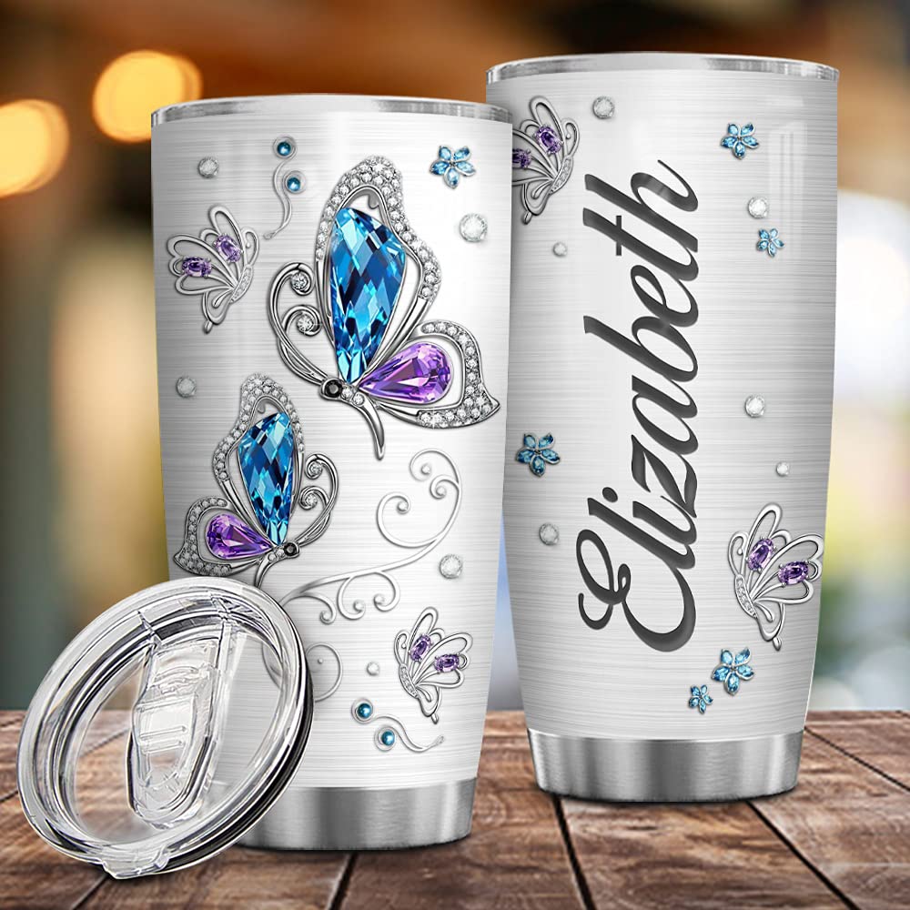 Personalized Butterfly Stainless Steel Vacuum Insulated Tumbler with Lid - Custom Name 20oz & 30oz Double Wall Insulated Coffee Cup for Gym, Travel, Office | Keeps Drinks Hot/Cold for Hours | Perfect Gift for Birthdays, Holidays & Special Occasions