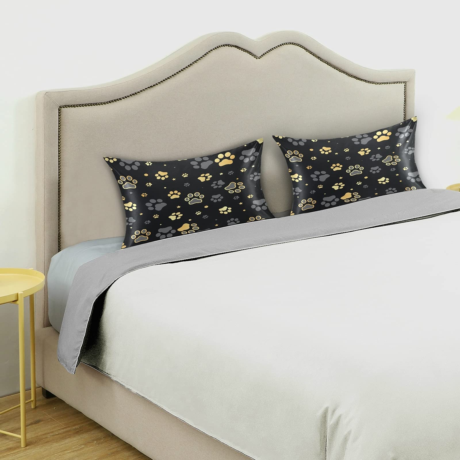 Silk Satin Pillowcase 20x40 - Soft Paw Print for Hair & Skin Care - King Size for Bed & Sofa