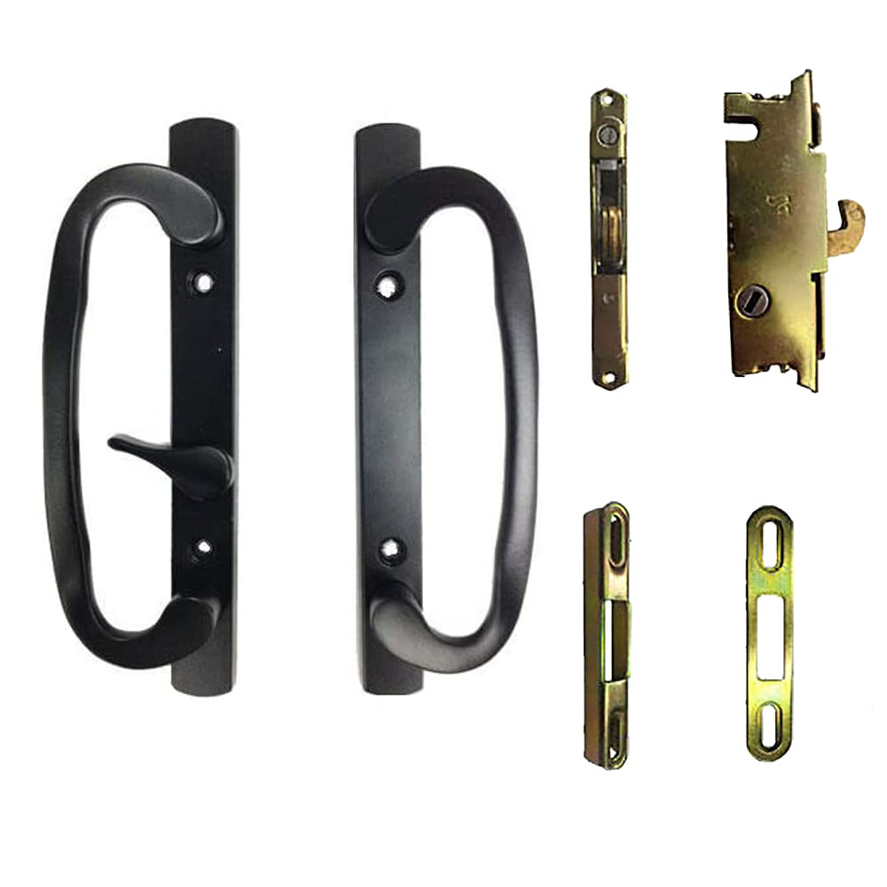 STB Sliding Glass Patio Door Handle Kit with Mortise Lock and Keeper - Black Non-Keyed Entry System for Home Security & Easy Access to Backyard, Deck or Balcony